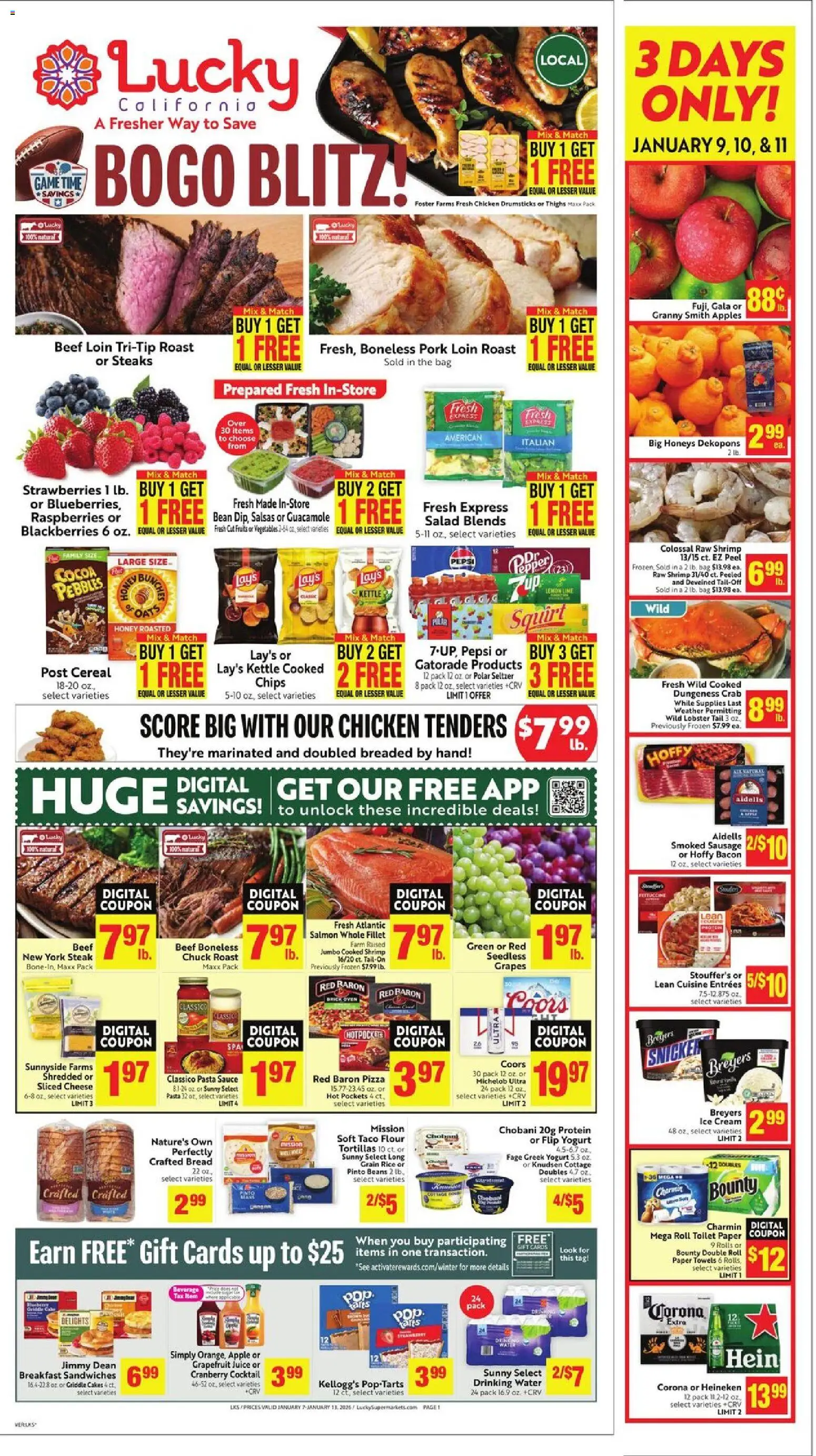 Lucky Supermarkets Weekly - CA - valid from 07.01.2026 | Page: 1 | Products: Yogurt, Bread, Beef, Cream
