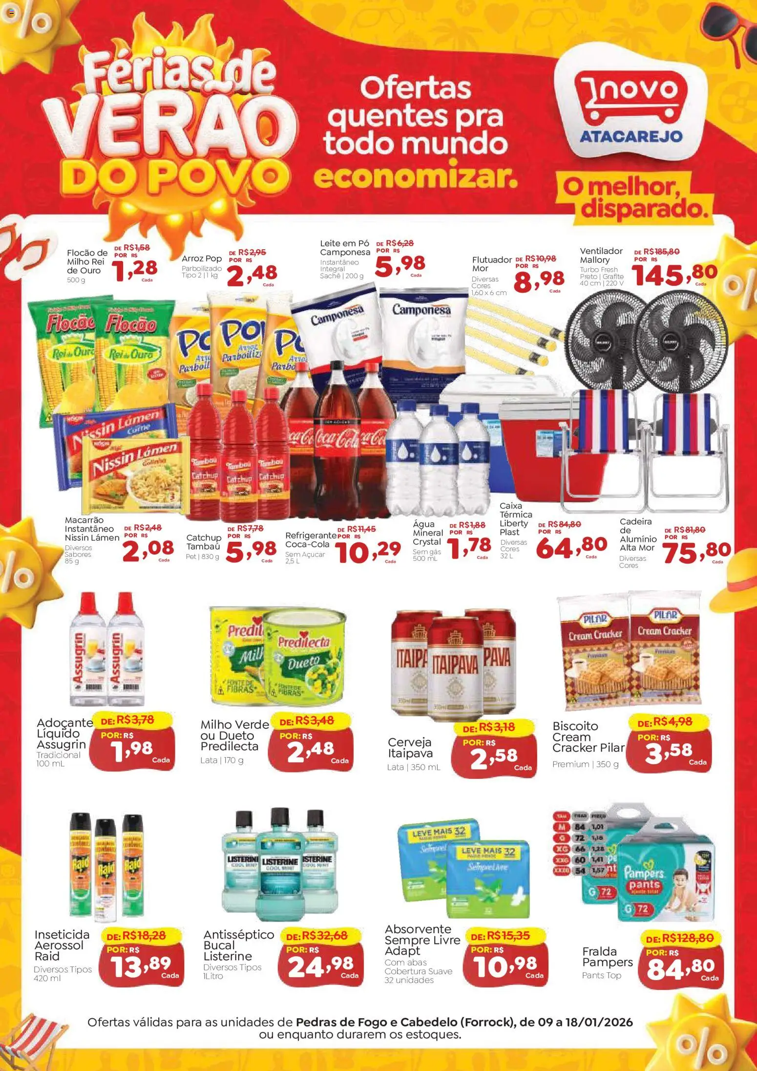 Novo Atacarejo Folheto - válido de 09.01.2026 | Página: 1 | Produtos: Adoçante, Arroz, Macarrão, Leite em pó
