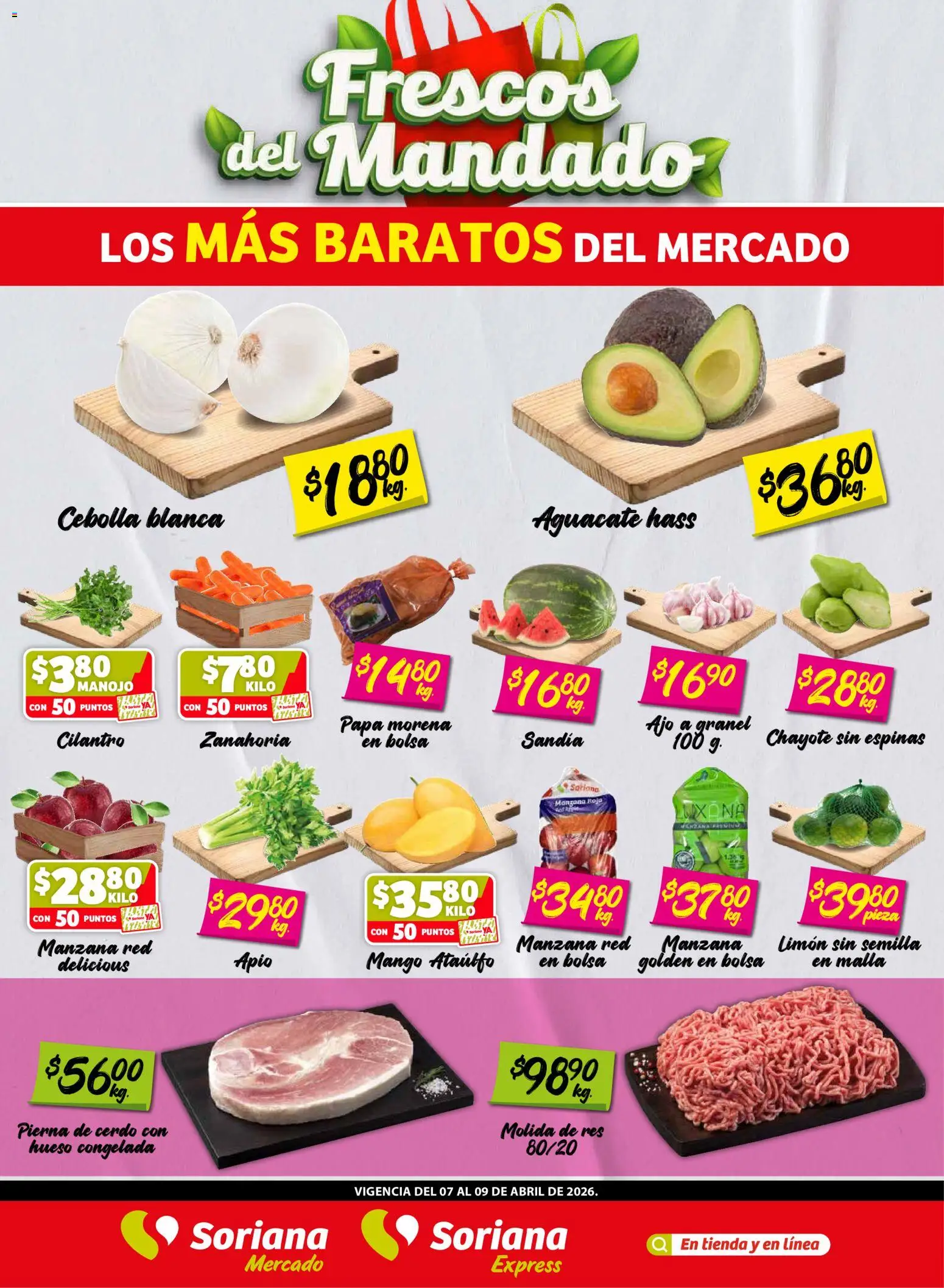 Nuevas ofertas de Soriana válidas en toda la República Mexicana desde el 07.04.2026. ¡Encuentra las mejores ofertas en Soriana Frescos del Mandado Mercado: Tamaulipas! | Página: 1 | Productos: Cebolla, Papa, Apio, Zanahoria