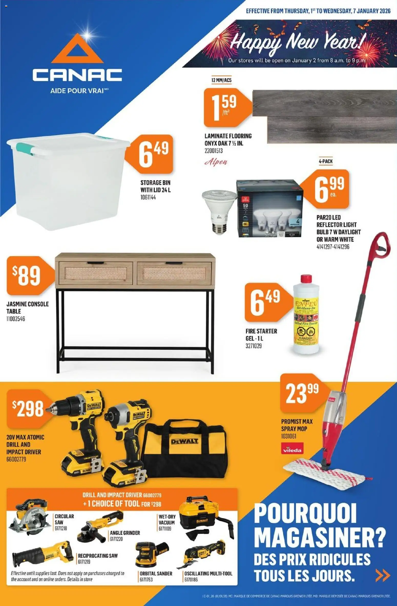 Canac flyer valid from 01.01.2026 | Page: 1 | Products: Grinder, Table