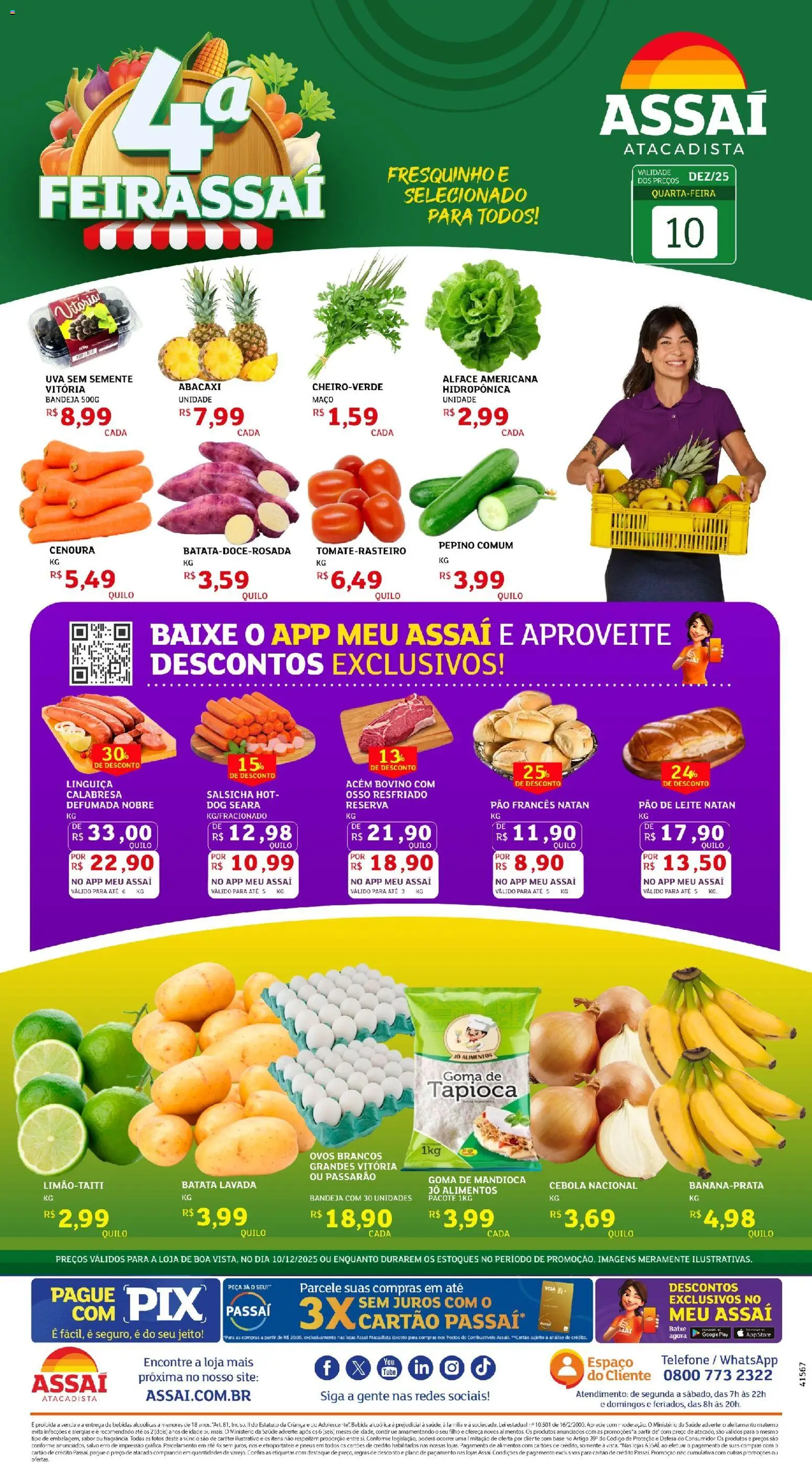 Assaí Atacadista Folheto - válido de 10.12.2025 | Página: 1 | Produtos: Mandioca, Linguiça, Pneus, Bandeja