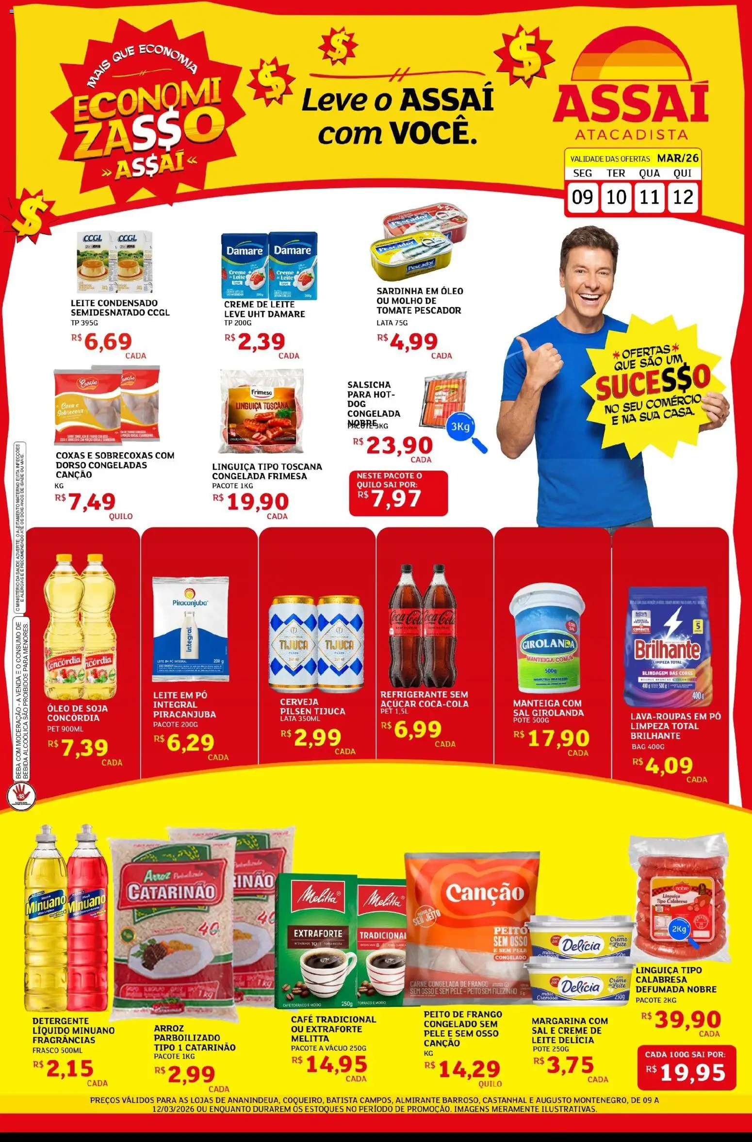 Assaí Atacadista Folheto - válido de 09.03.2026 | Página: 1 | Produtos: Detergente, Salsicha, Carne, PC