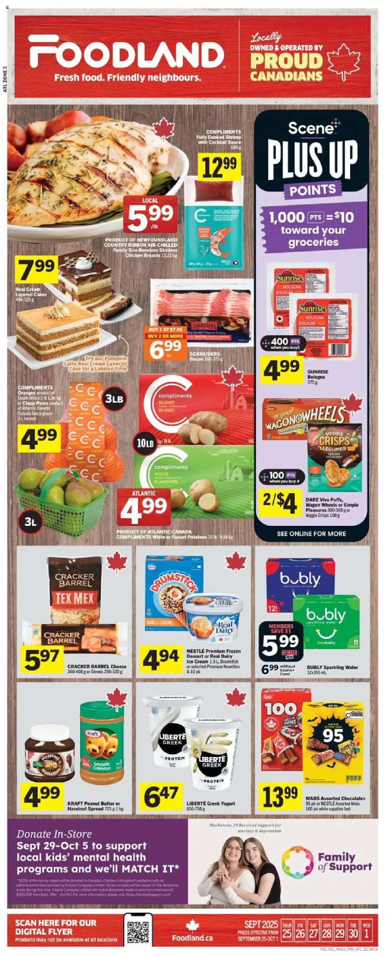 Foodland flyer valid from 25.09.2025 | Page: 1 | Products: Cream, Ice cream, Cheese, Oranges