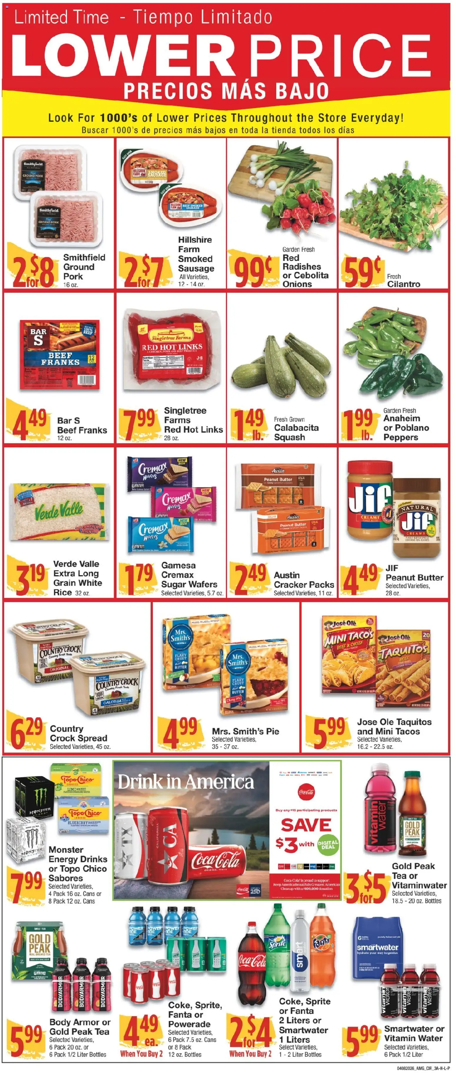 United Supermarkets Ad - valid from 07.04.2026 | Page: 3 | Products: Squash, Tea, Beef, Sugar
