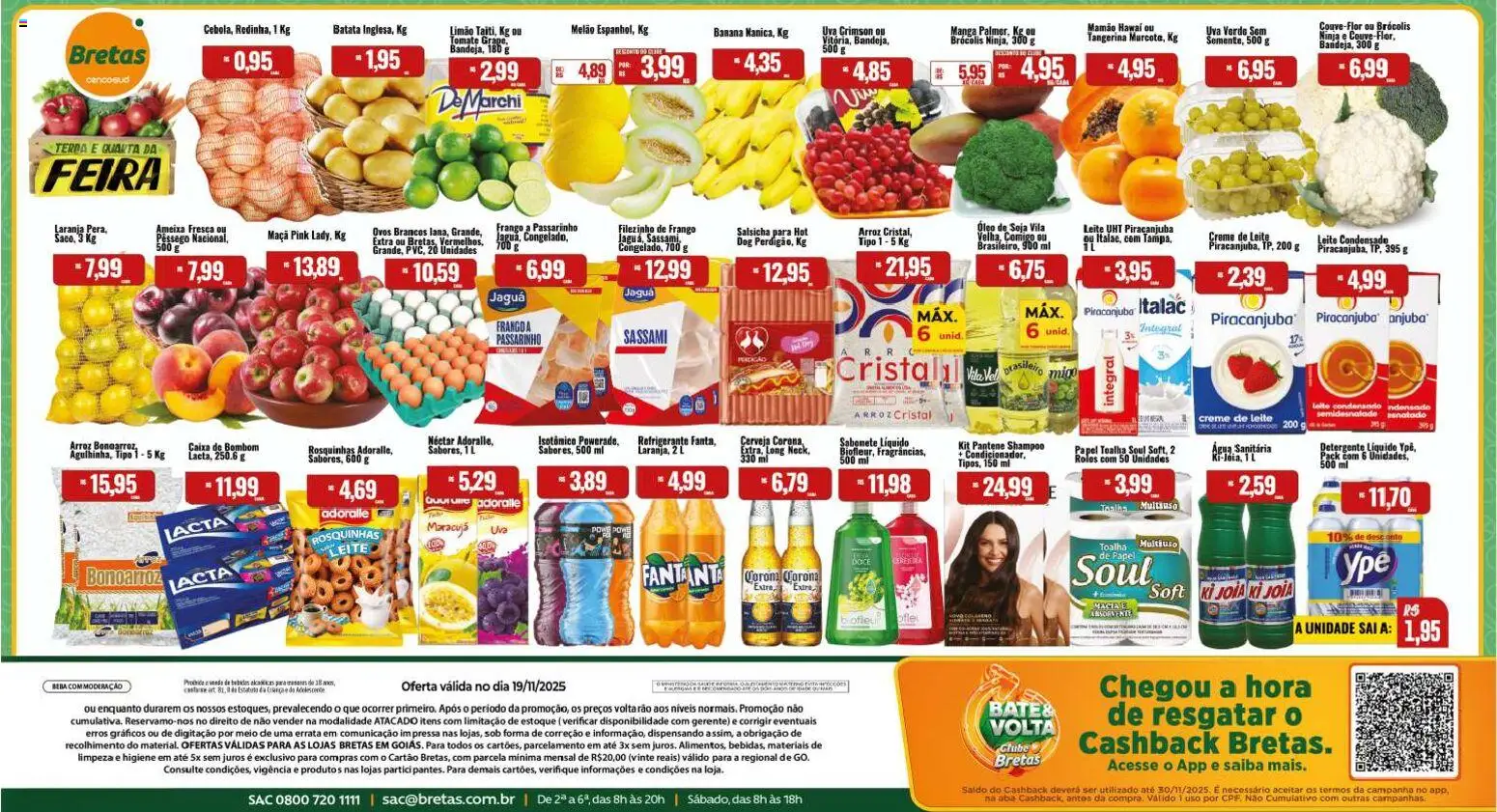 Bretas Folheto - válido de 19.11.2025 | Página: 1 | Produtos: Brócolis, Bombom, Soja, Água sanitária