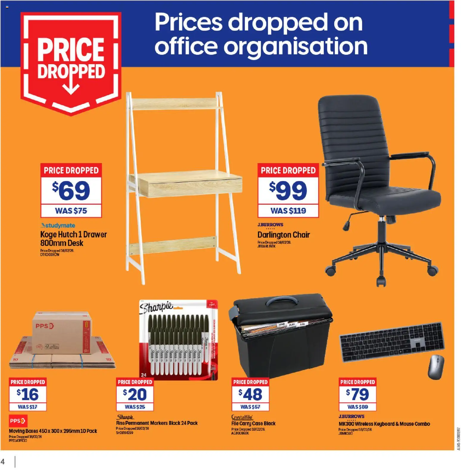 Officeworks catalogue - valid from 31.03.2026 | Page: 4 | Products: Desk, Drawer, Mouse, Keyboard