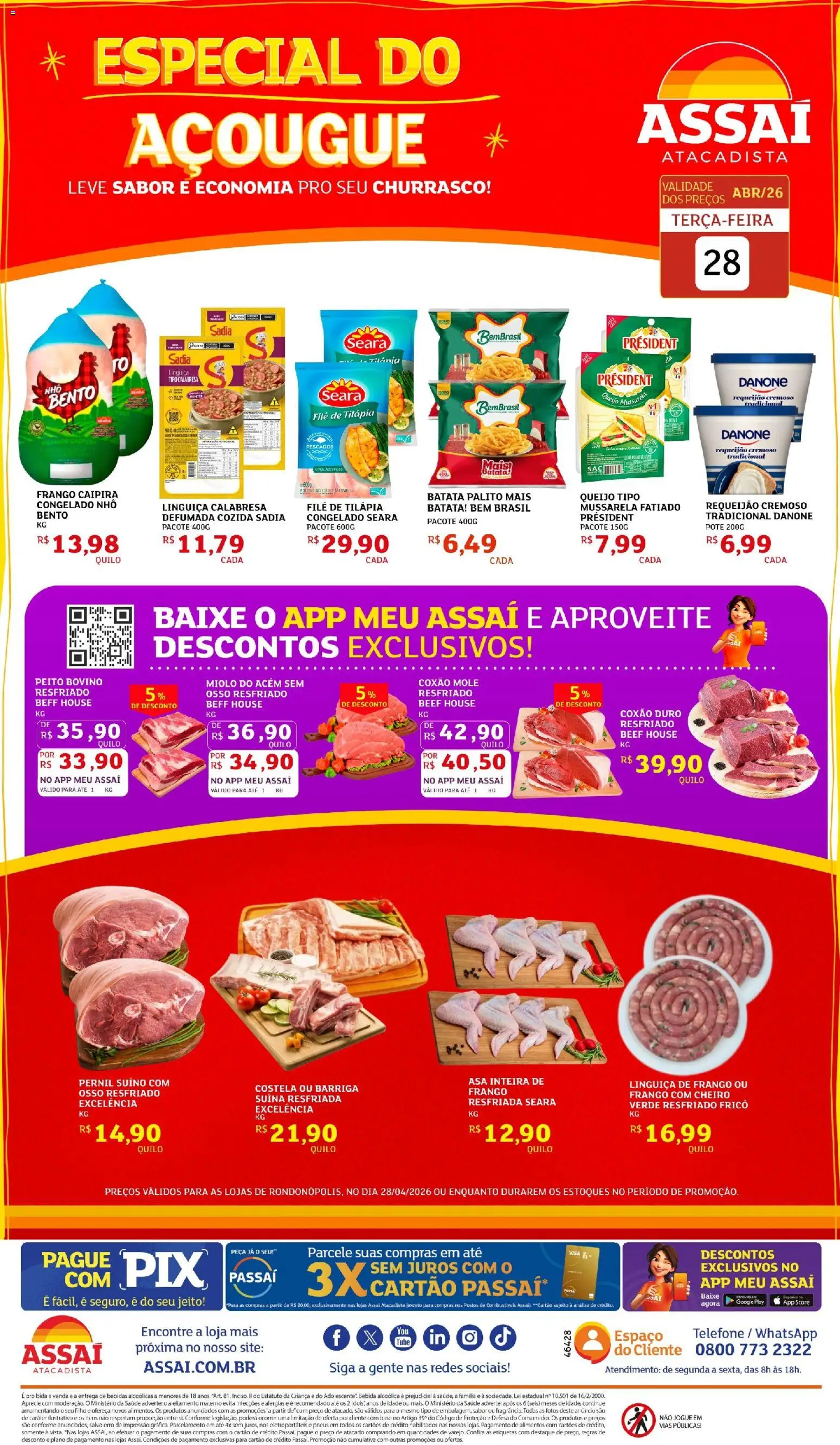 Assaí Atacadista Folheto - válido de 28.04.2026 | Página: 1 | Produtos: Linguiça, Acém, Tilápia, Pneus