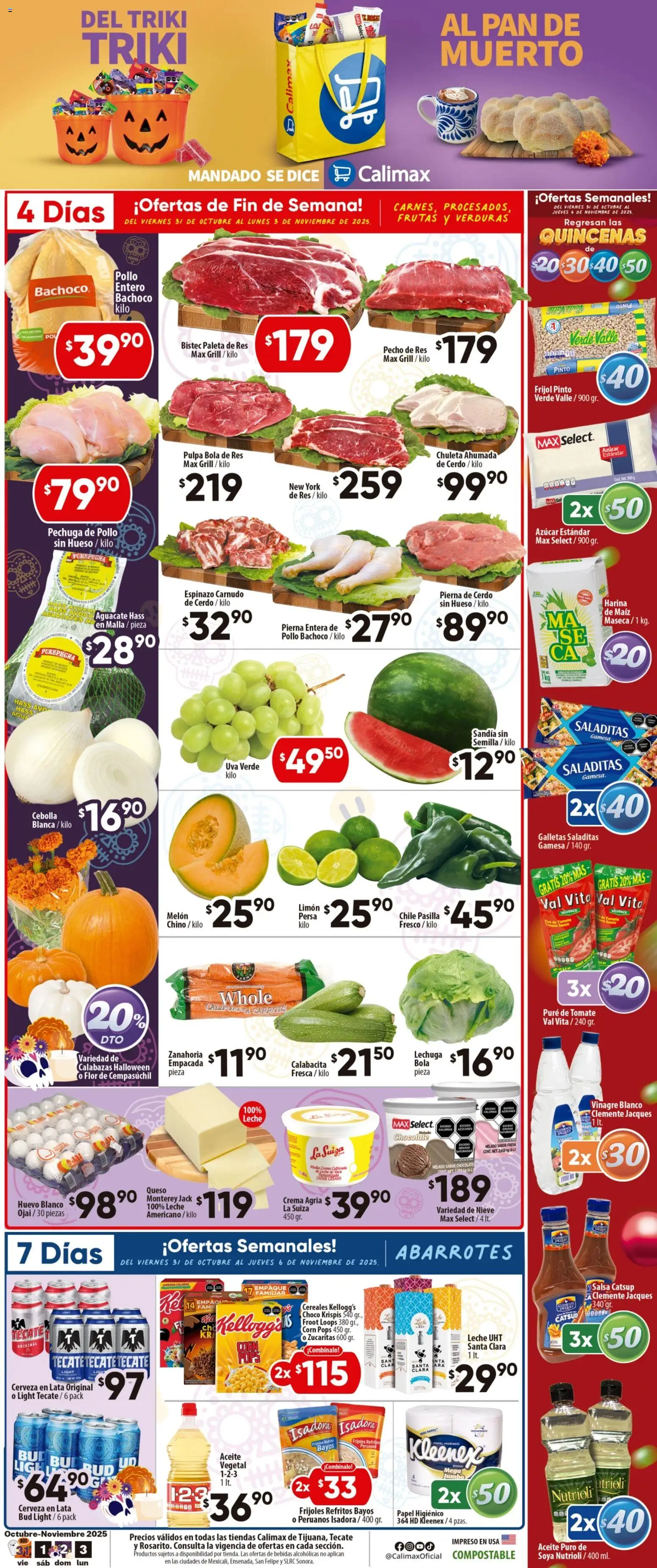 Nuevas ofertas de Calimax válidas en toda la República Mexicana desde el 31.10.2025. ¡Encuentra las mejores ofertas en Calimax folleto Tecate! | Página: 1 | Productos: Aguacate, Cerveza, Papel higiénico, Zanahoria