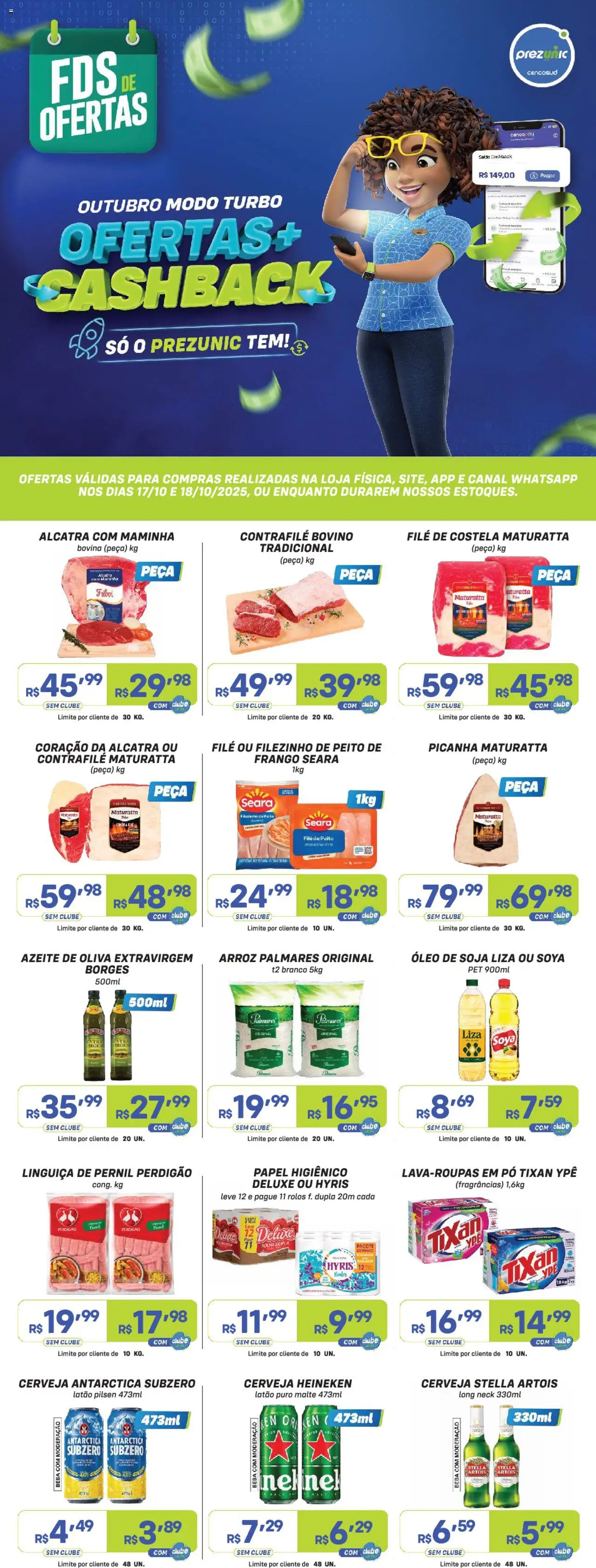 Prezunic Folheto - válido de 17.10.2025 | Página: 1 | Produtos: Alcatra, Óleo, Arroz, Papel higiênico