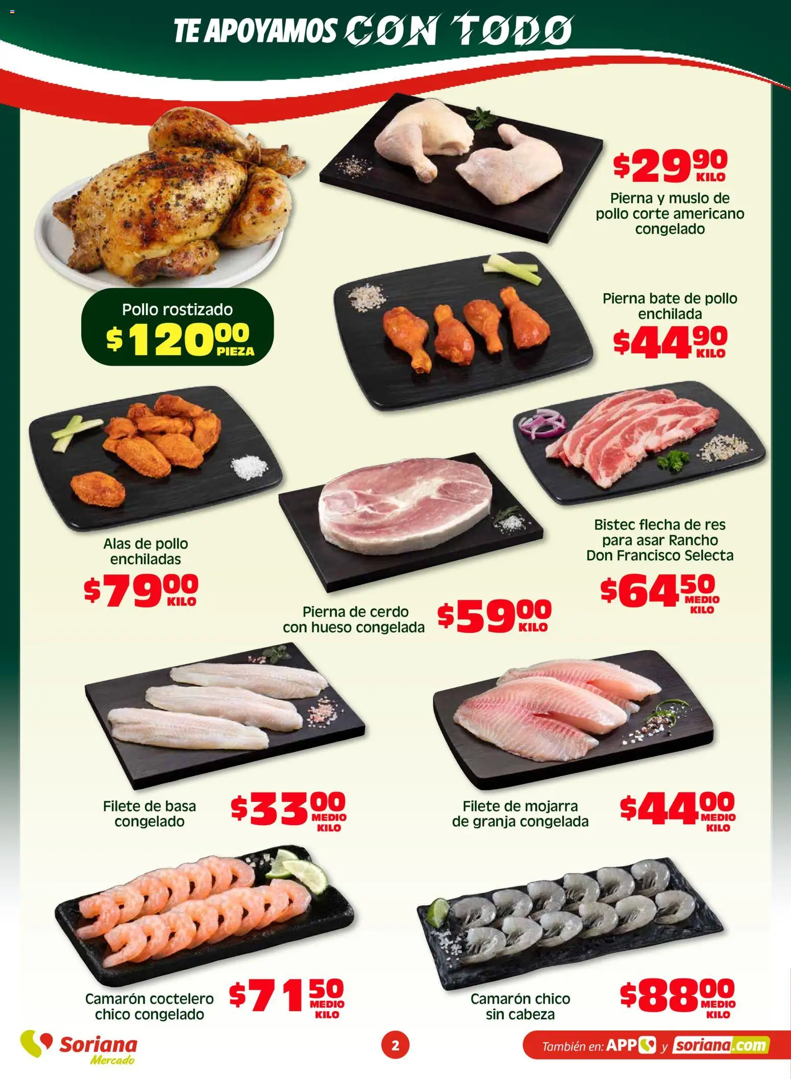 Nuevas ofertas de Soriana válidas en toda la República Mexicana desde el 17.04.2026. ¡Encuentra las mejores ofertas en Soriana Fin de Semana Mercado: BCS, Son y Sin! | Página: 2 | Productos: Pollo, Cerdo, Res, Té