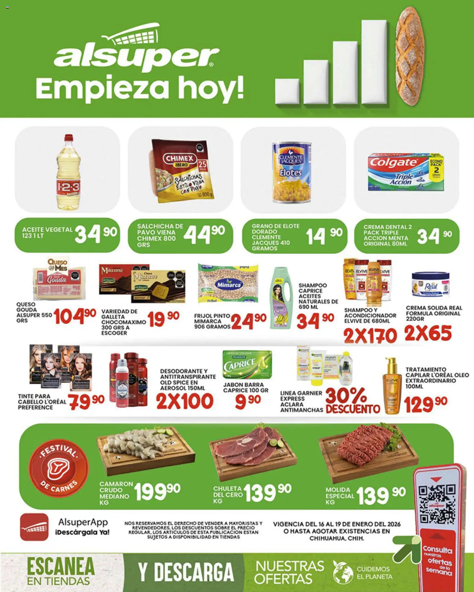 Nuevas ofertas de Alsuper válidas en toda la República Mexicana desde el 16.01.2026. ¡Encuentra las mejores ofertas en Alsuper folleto Chihuahua Capital! | Página: 1 | Productos: Salchicha, Crema, Aceite, Acondicionador