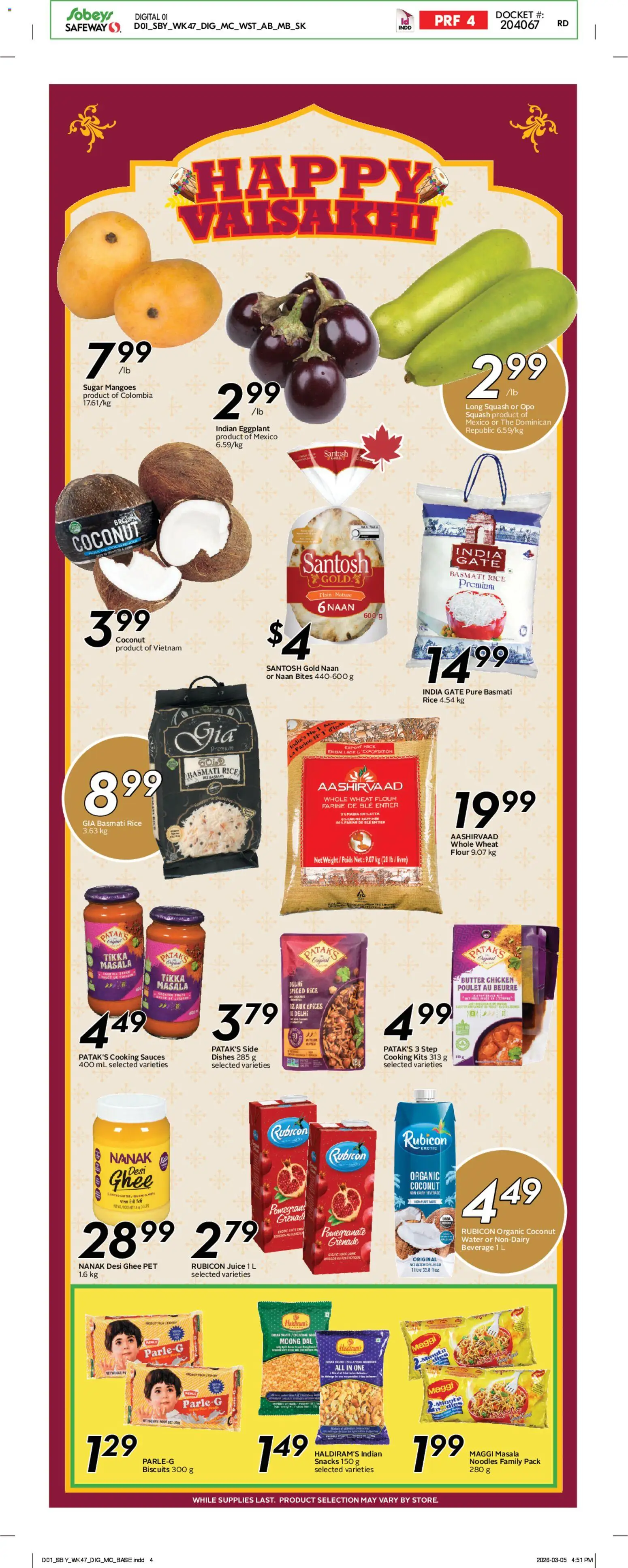 Sobeys flyer valid from 19.03.2026 | Page: 14 | Products: Rice, Noodles, Juice, Chicken