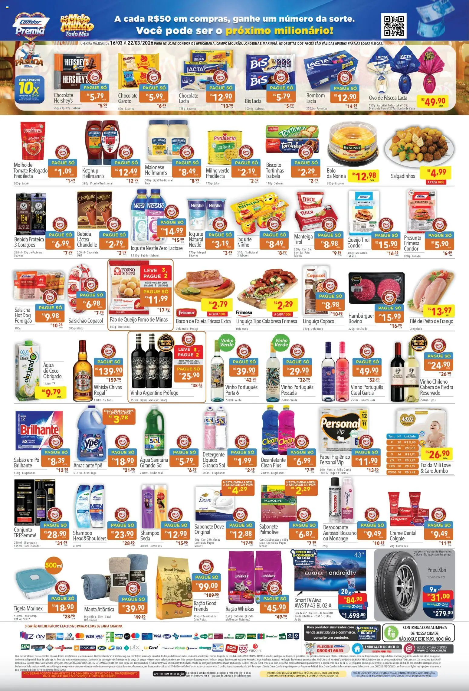 Supermercados Condor Folheto - válido de 16.03.2026 | Página: 2 | Produtos: Pneu, Porta, Presunto, Tv