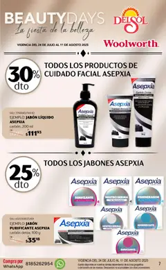 Nuevas ofertas de Del Sol y Woolworth válidas en toda la República Mexicana desde el 24.07.2025. ¡Encuentra las mejores ofertas en Del Sol y Woolworth - La Fiesta de la Belleza - Pasillo Genomma Julio! | Página: 7