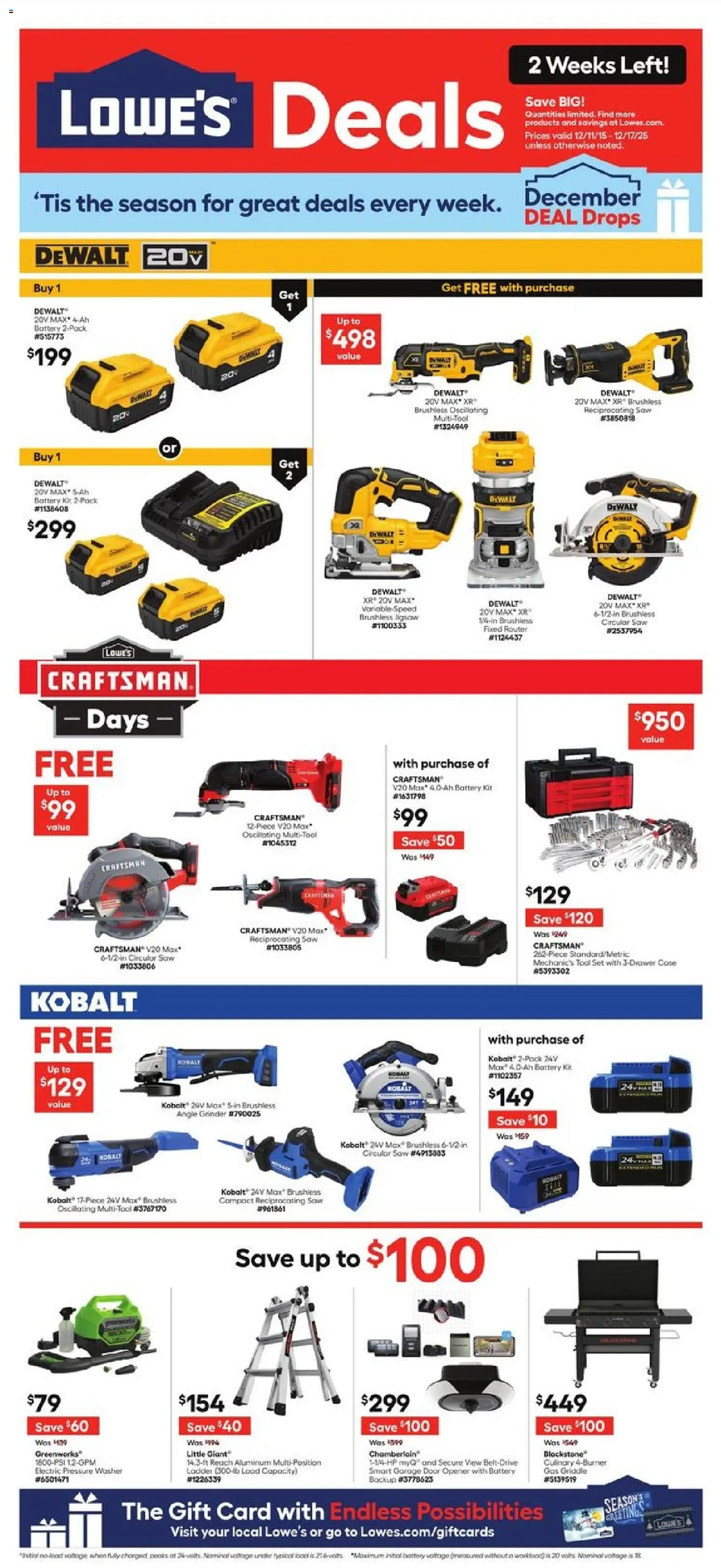 Lowe's Weekly Ad - valid from 11.12.2025 | Page: 1 | Products: Opener, Ladder, Angle Grinder, Washer