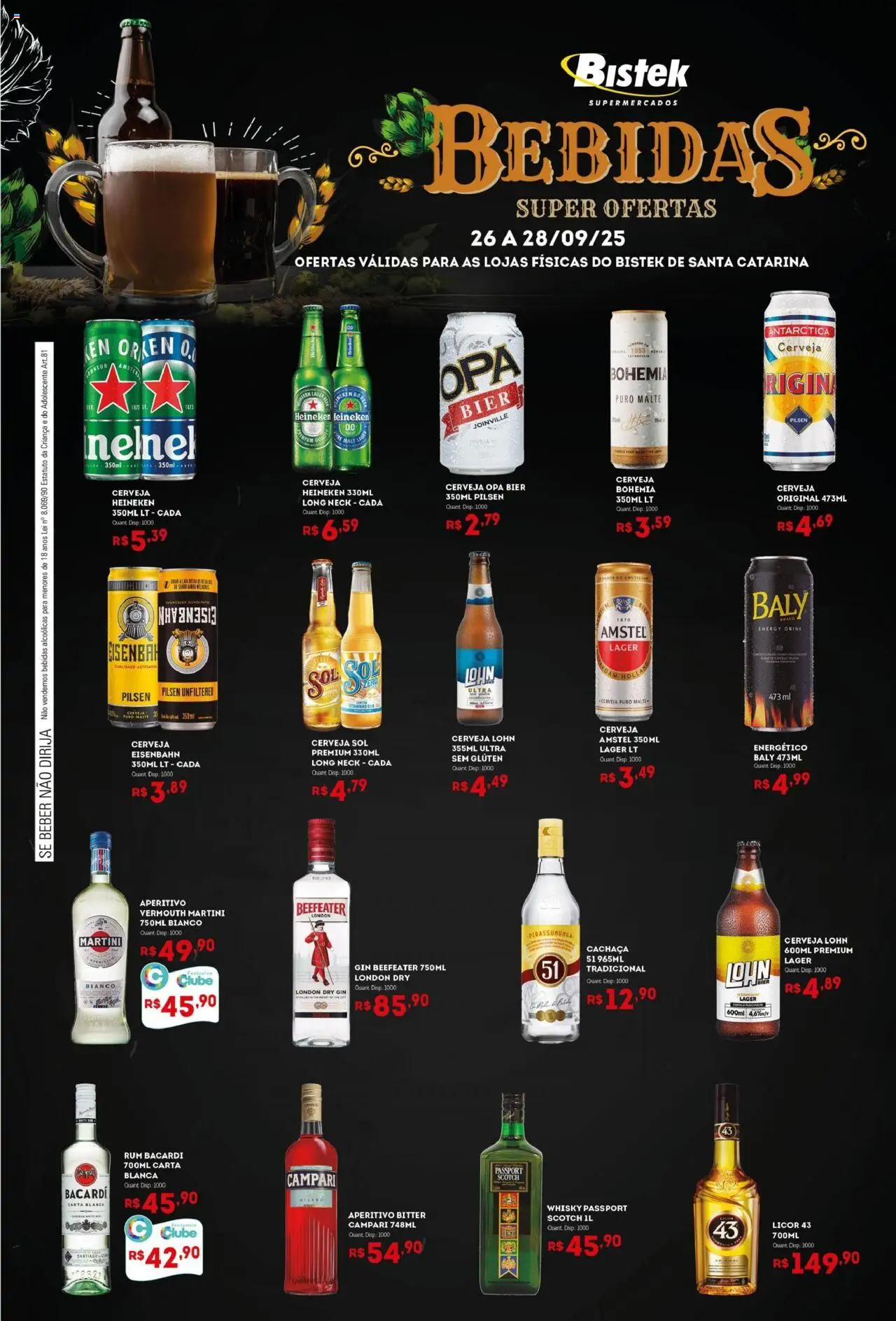 Bistek Supermercados Folheto - válido de 26.09.2025 | Página: 1 | Produtos: Cachaça, Licor, Eisenbahn, Cerveja
