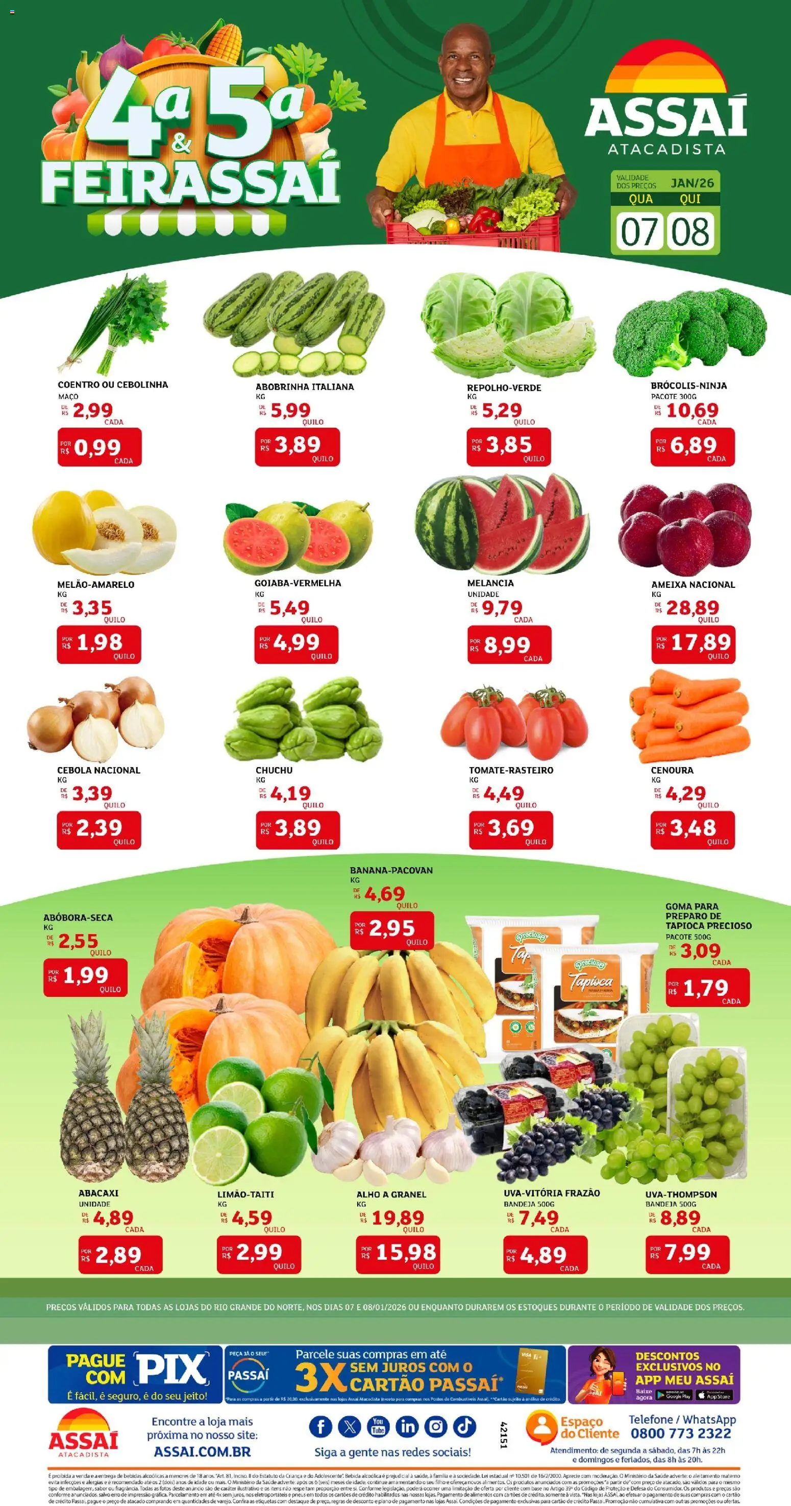 Assaí Atacadista Folheto - válido de 07.01.2026 | Página: 1 | Produtos: Melancia, Abobrinha, Alho, Bebida