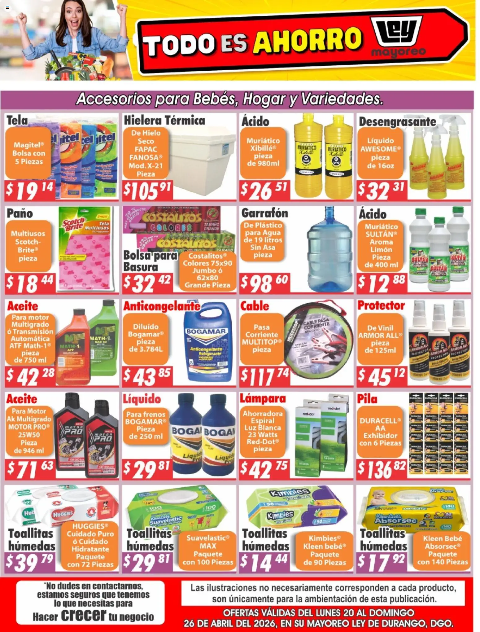 Nuevas ofertas de Casa Ley válidas en toda la República Mexicana desde el 20.04.2026. ¡Encuentra las mejores ofertas en Casa Ley folleto Durango! | Página: 1 | Productos: Bolsa, Limón, Toallitas húmedas, Lámpara