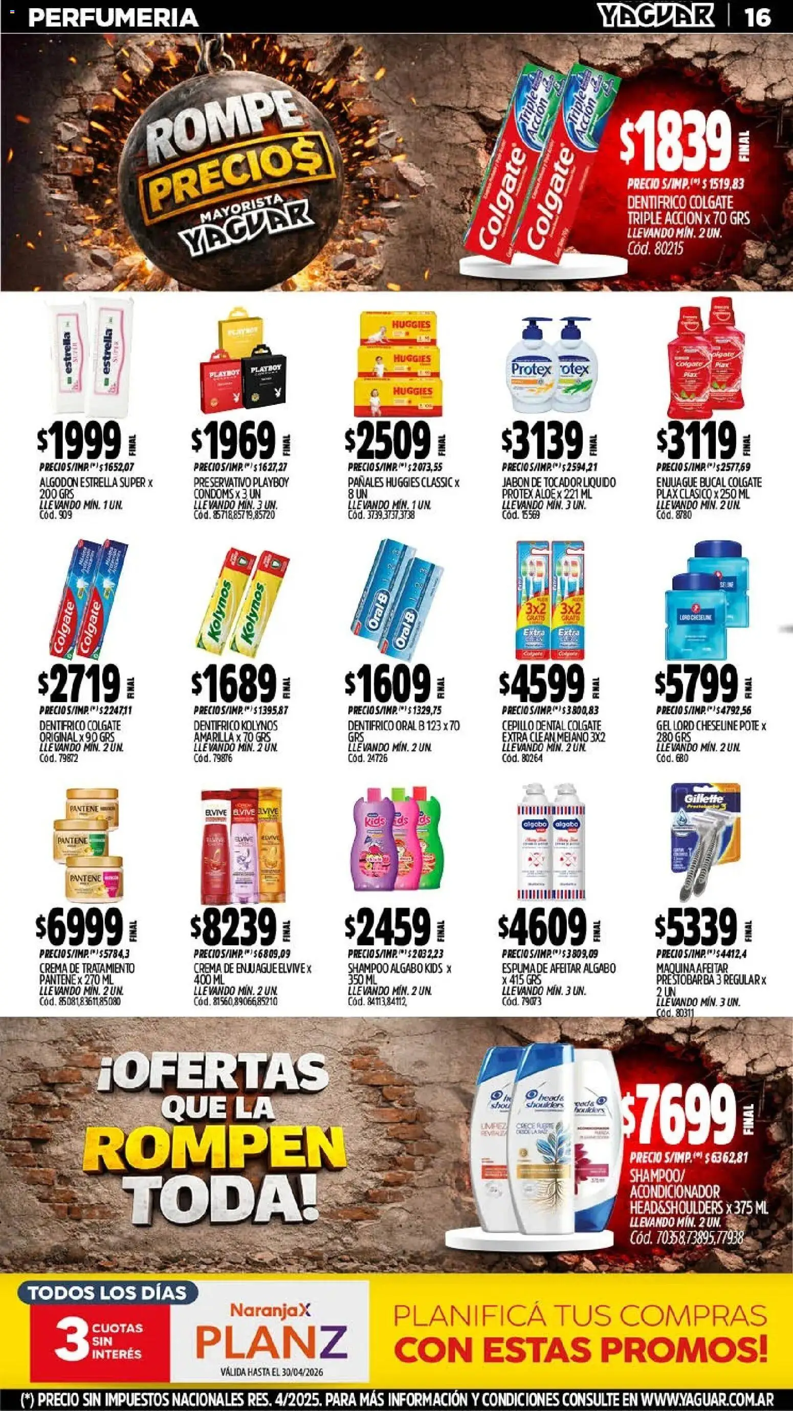 Yaguar - Oferta Semanal Chaco │ válido desde el 20.04.2026 | Página: 16 | Productos: Algodón, Cepillo, Acondicionador, Crema