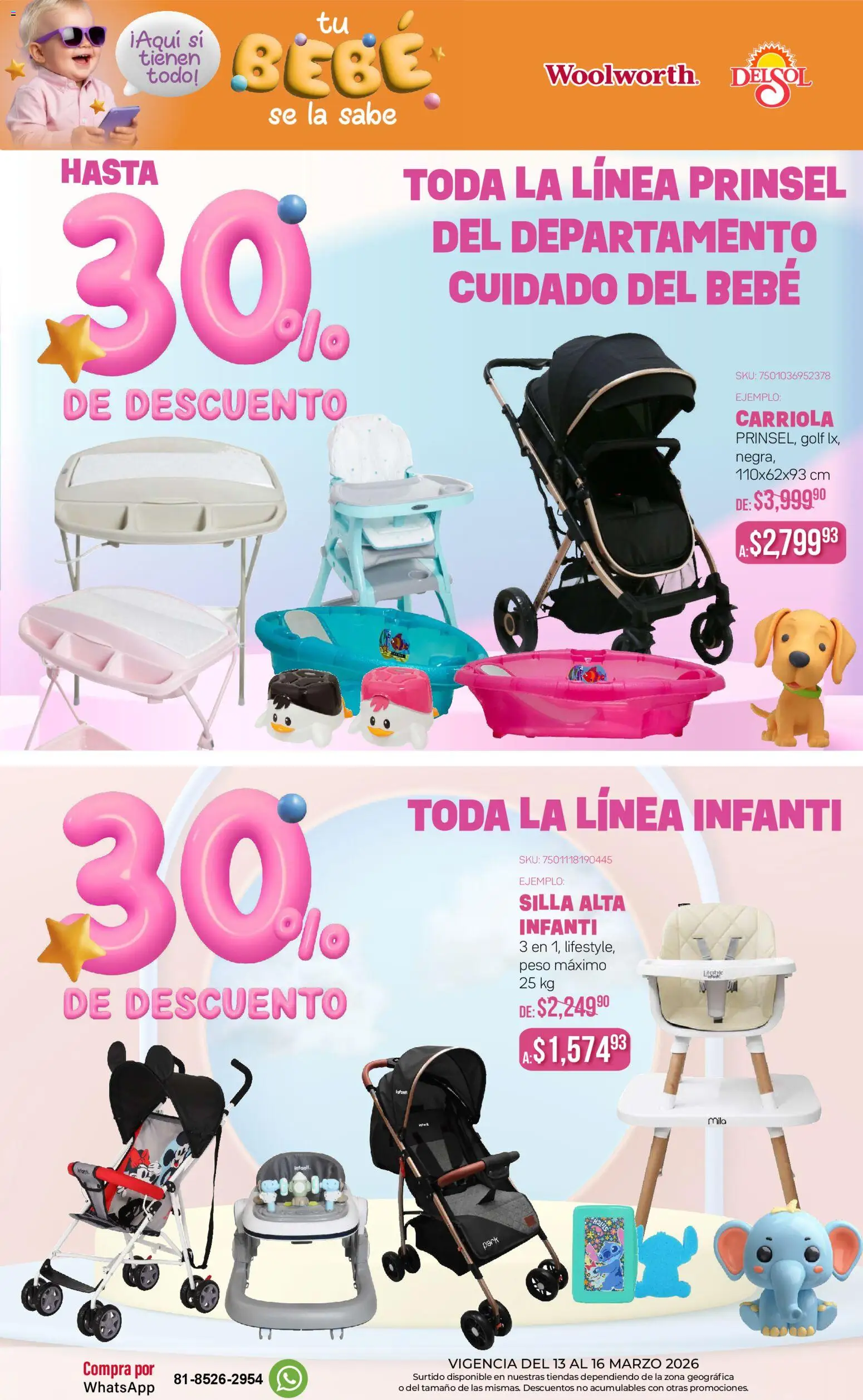 Nuevas ofertas de Del Sol y Woolworth válidas en toda la República Mexicana desde el 13.03.2026. ¡Encuentra las mejores ofertas en Del Sol y Woolworth catálogo! | Página: 2 | Productos: Carriola, Silla