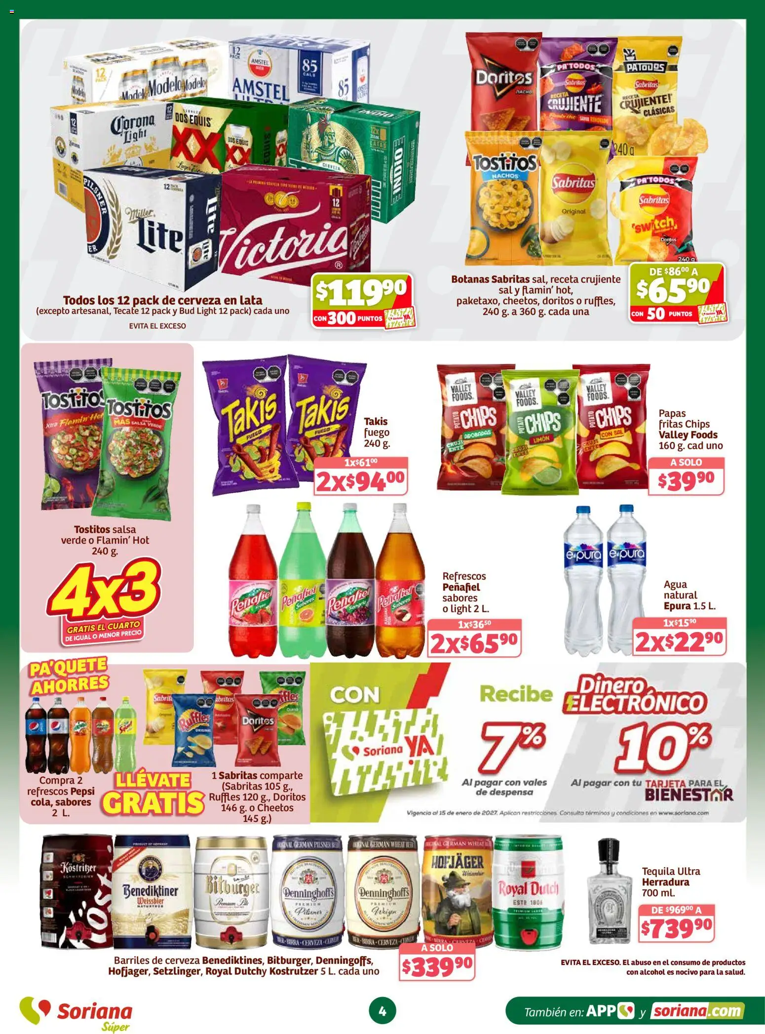 Nuevas ofertas de Soriana válidas en toda la República Mexicana desde el 12.03.2026. ¡Encuentra las mejores ofertas en Soriana Folleto Soriana Súper Nacional! | Página: 4 | Productos: Sal, Agua, Limón, Tequila