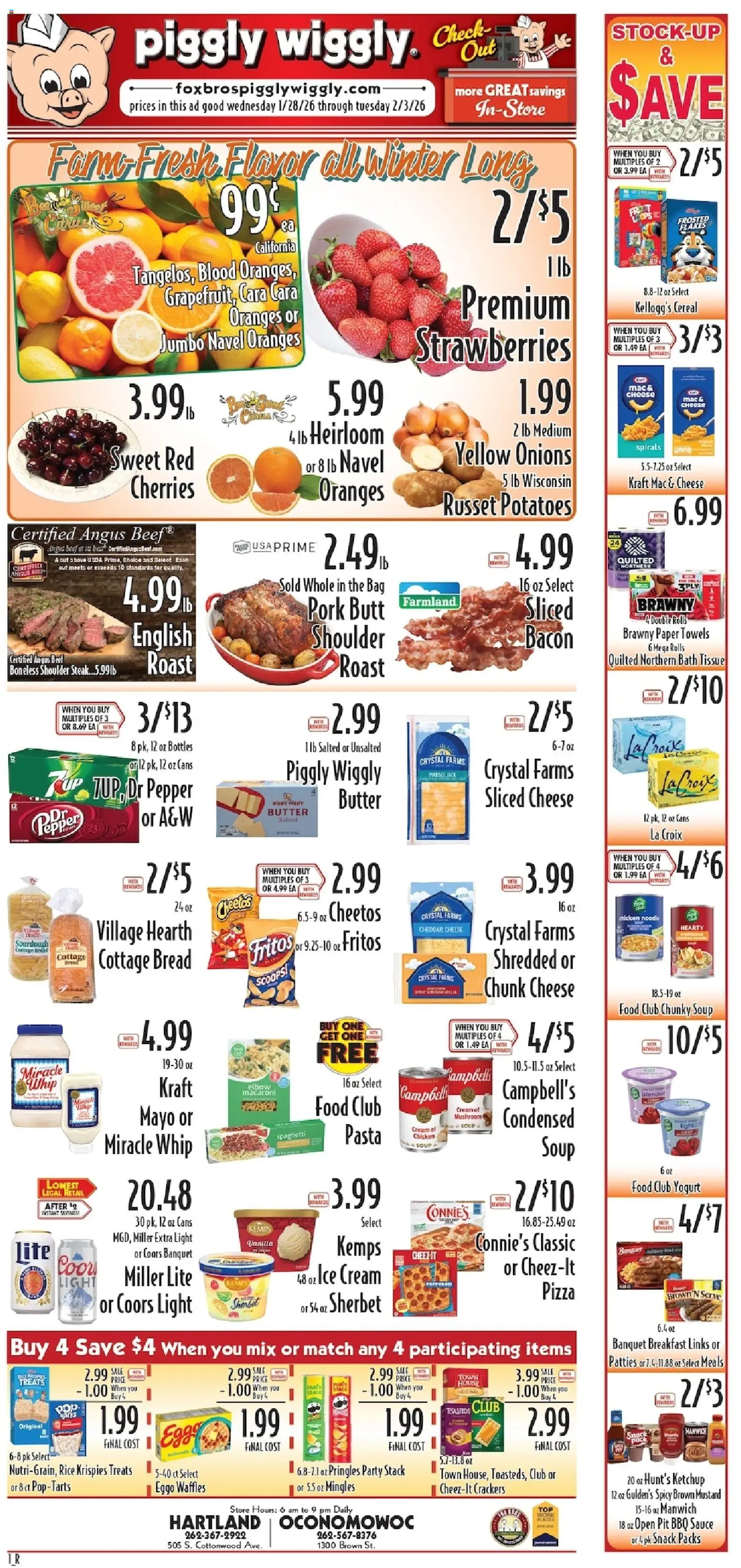 Piggly Wiggly Weekly Ad - valid from 28.01.2026 | Page: 1 | Products: Bath, Pork, Ketchup, Ice cream