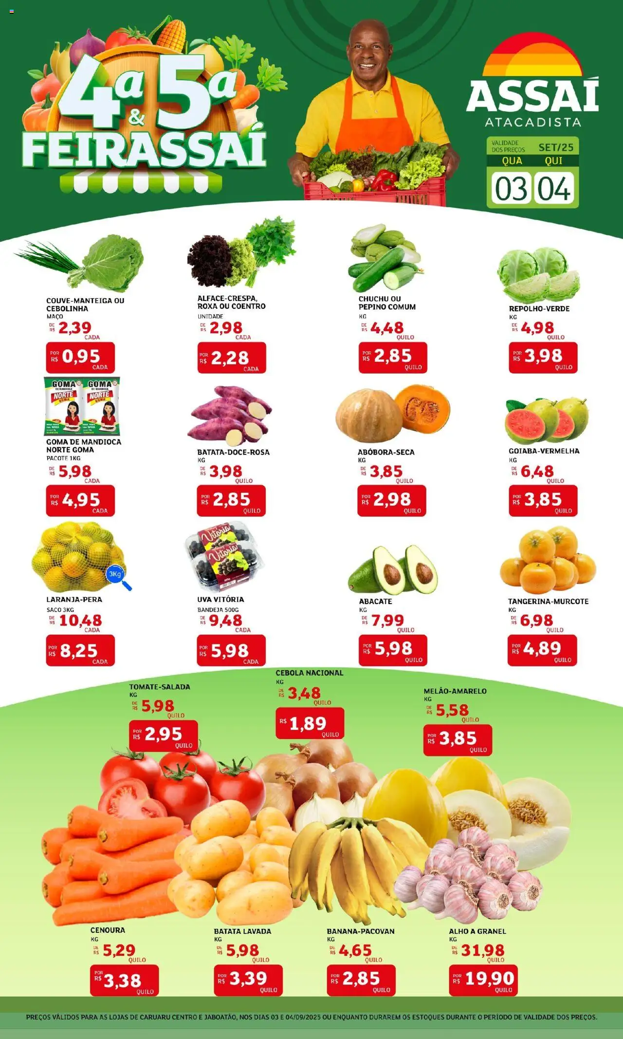Assaí Atacadista Folheto - válido de 03.09.2025 | Página: 1 | Produtos: Chuchu, Alho, Cenoura, Bandeja