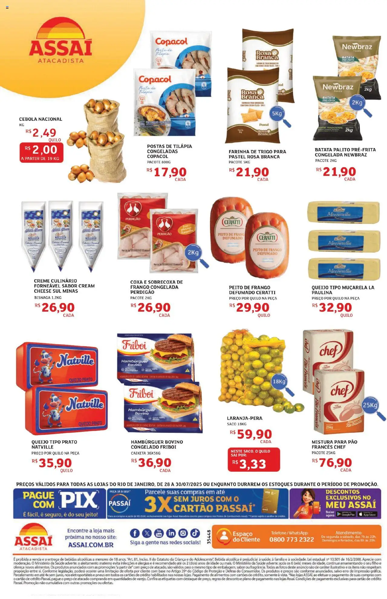 Assaí Atacadista Folheto - válido de 30.07.2025 | Página: 2 | Produtos: Farinha de trigo, Hambúrguer, Bebida, Telefone