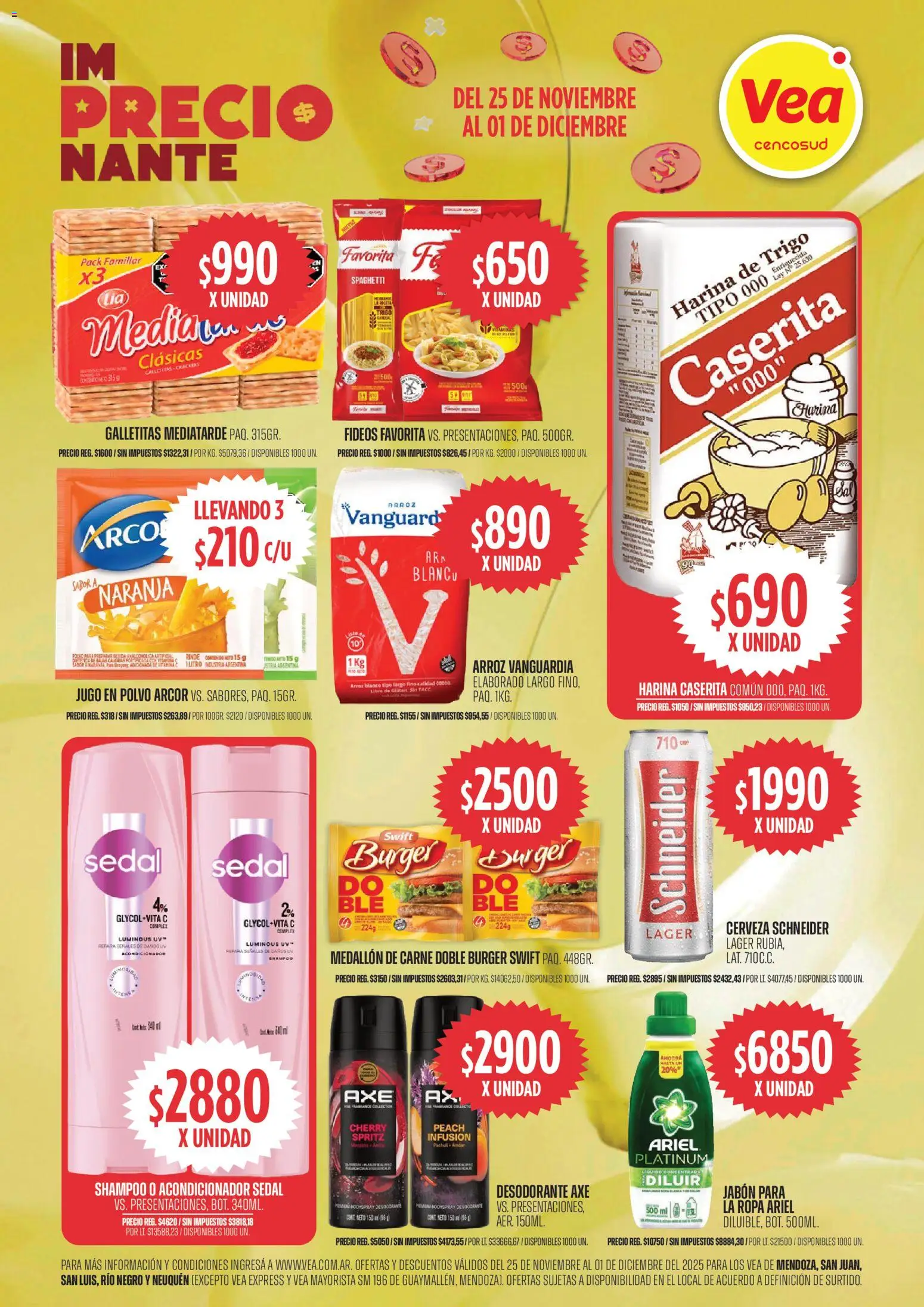 Vea ofertas │ válido desde el 25.11.2025 | Página: 1 | Productos: Galletitas, Acondicionador, Jabón, Cerveza