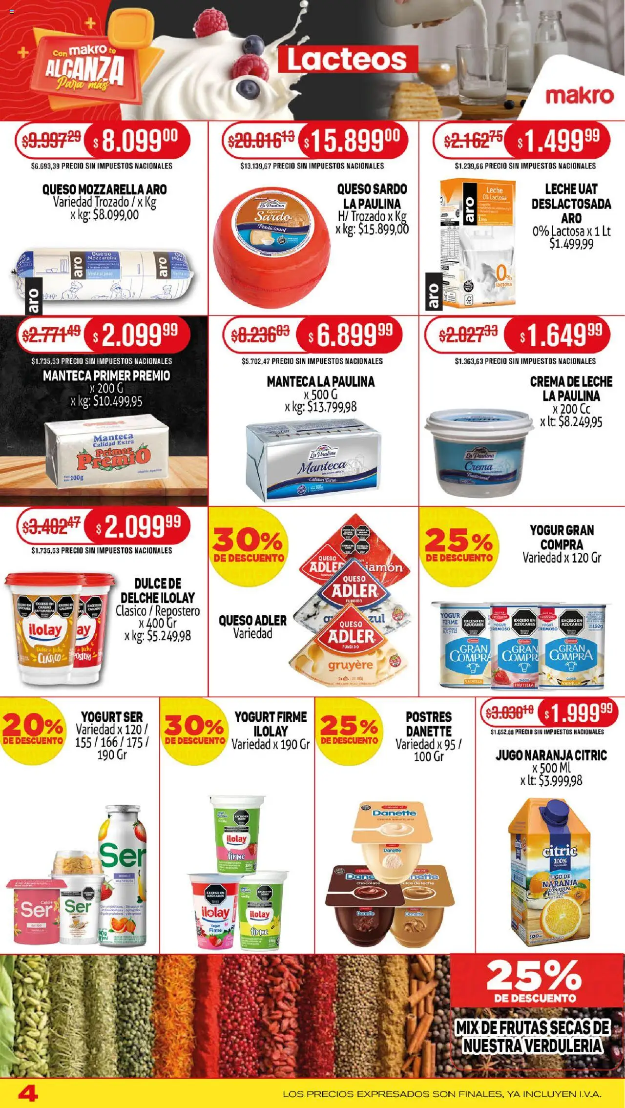 Makro ofertas │ válido desde el 18.09.2025 | Página: 4 | Productos: Peso, Crema de leche, Dulce de leche, Jugo