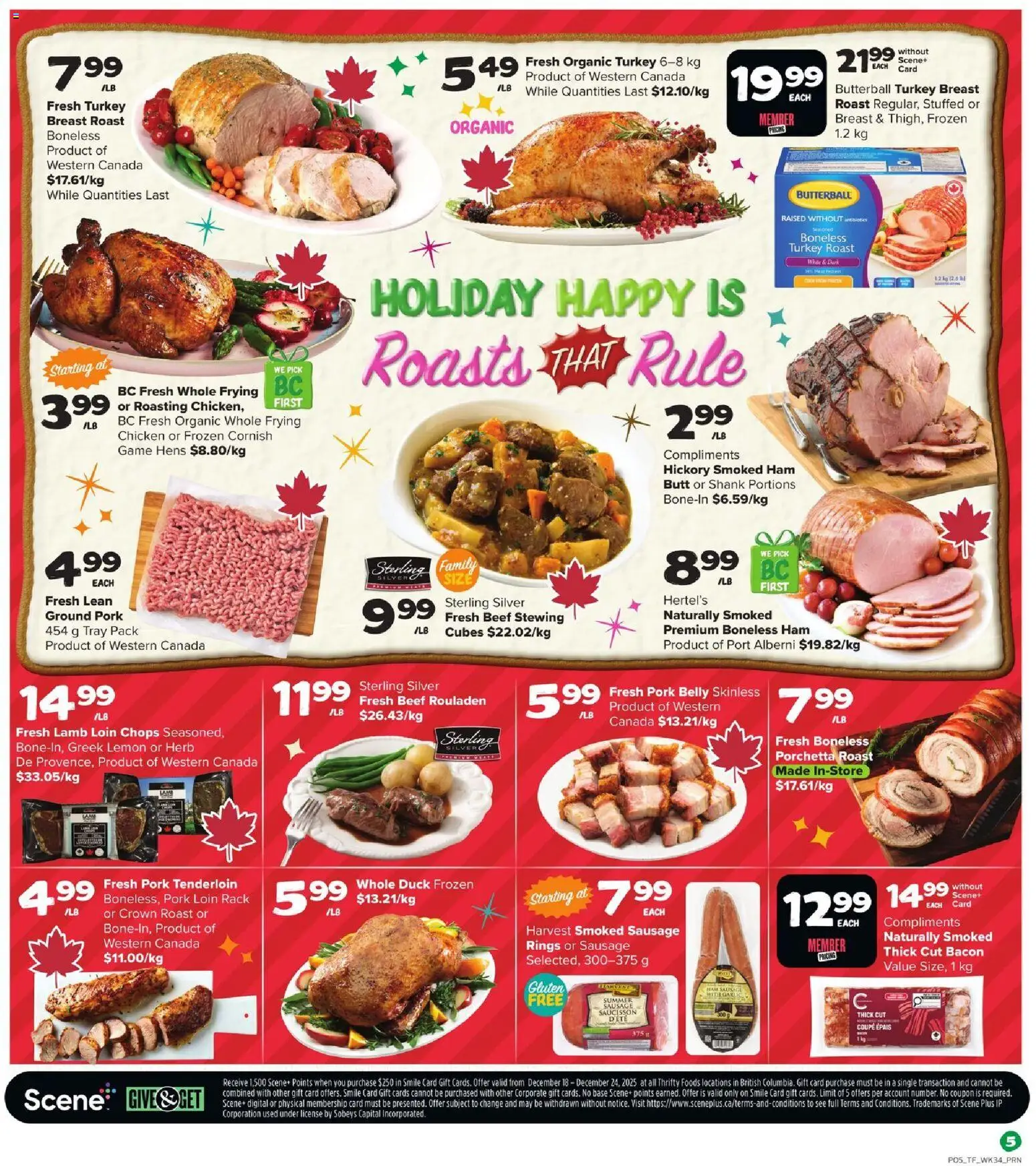 Thrifty Foods flyer valid from 18.12.2025 | Page: 6 | Products: Turkey, Ham, Chicken, Pork