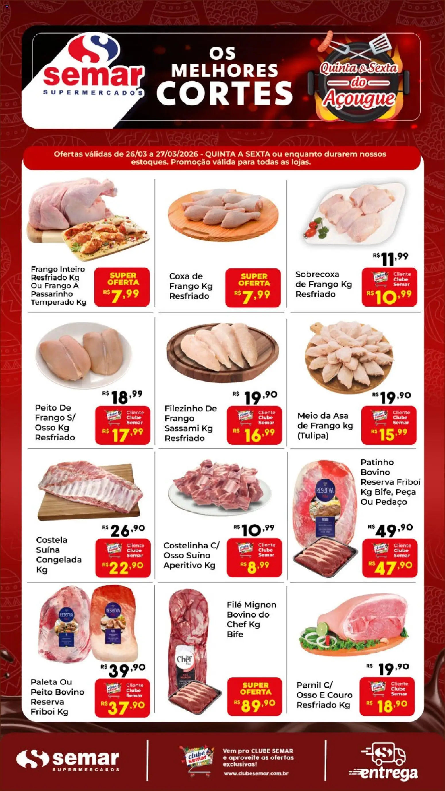 Semar Supermercado Folheto - válido de 26.03.2026 | Página: 1 | Produtos: Coxa de frango, Filé mignon, Pernil, Frango