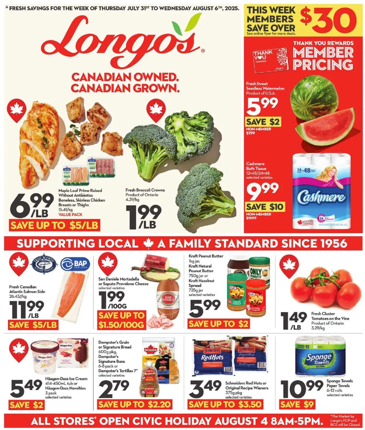 Longo's flyer valid from 31.07.2025 | Page: 1 | Products: Cream, Bath, Butter, Bread
