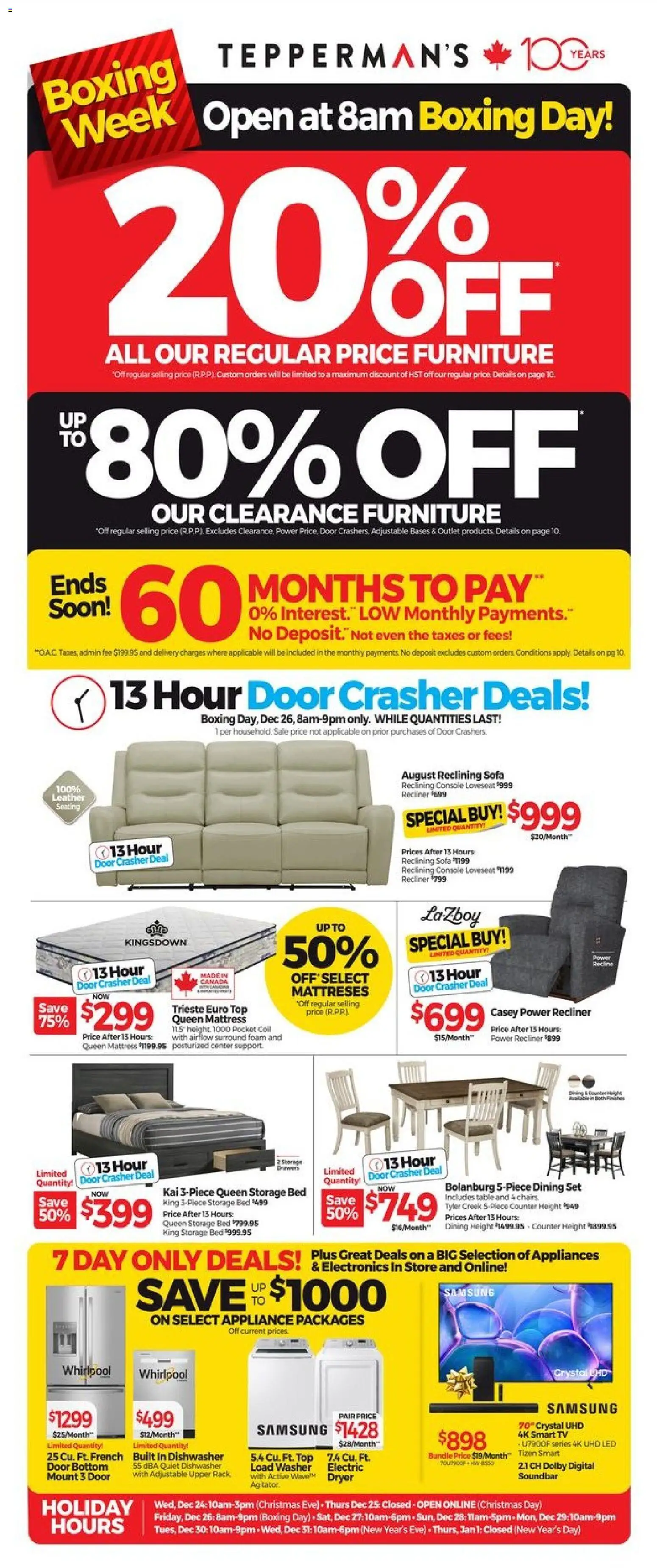 Tepperman's flyer valid from 26.12.2025 | Page: 1 | Products: Tv, Dryer, Bed, Sofa