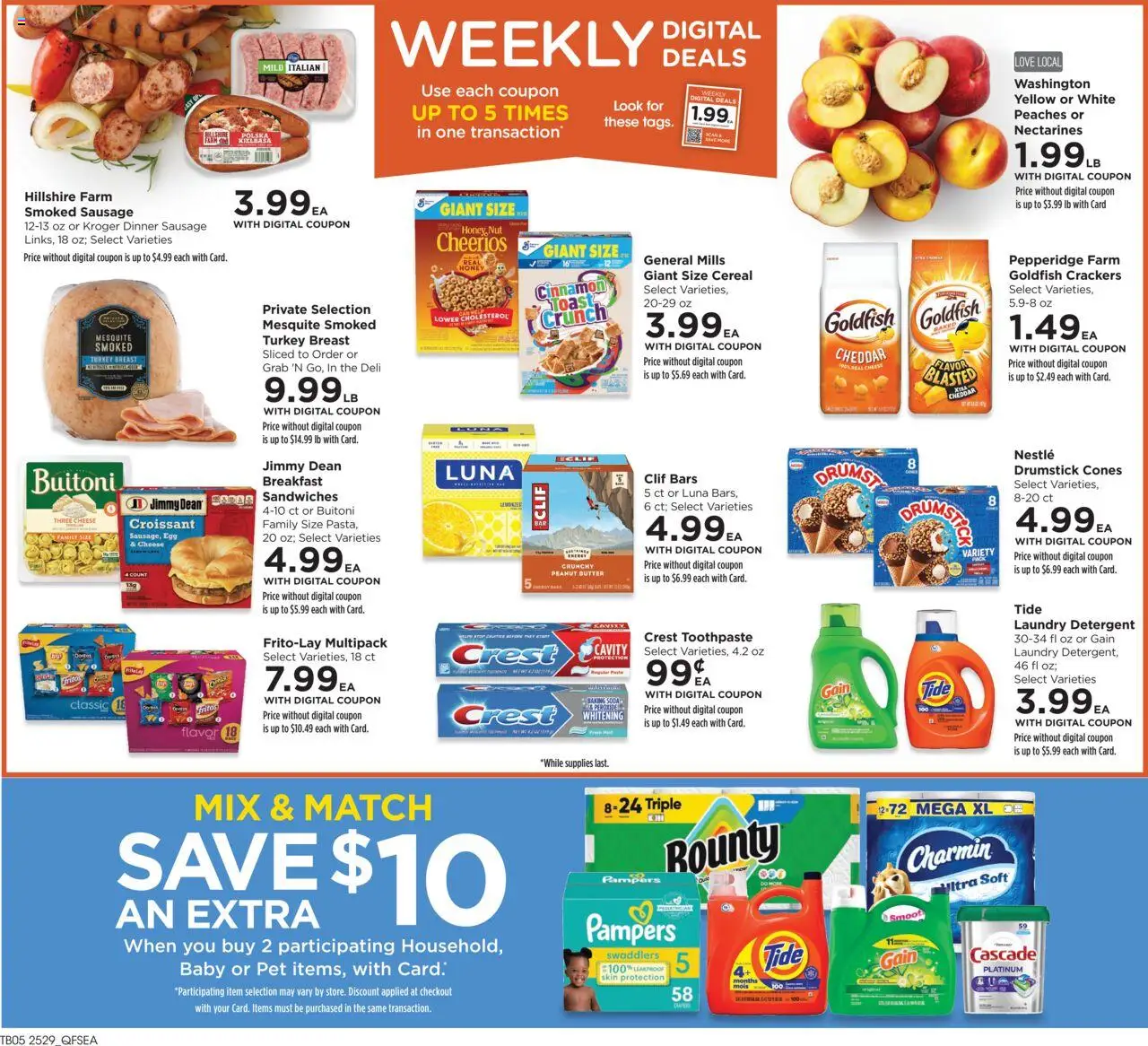 QFC Weekly Ad - WA - valid from 20.08.2025 | Page: 2 | Products: Peaches, Butter, Toothpaste, Detergent