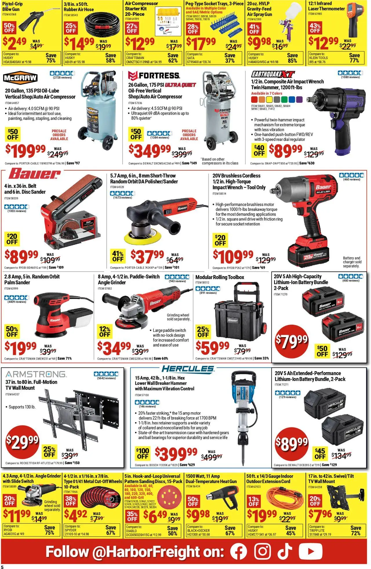 Harbor Freight Weekly Ad - valid from 11.08.2025 | Page: 5 | Products: Wrench, Tv, Case, Gun