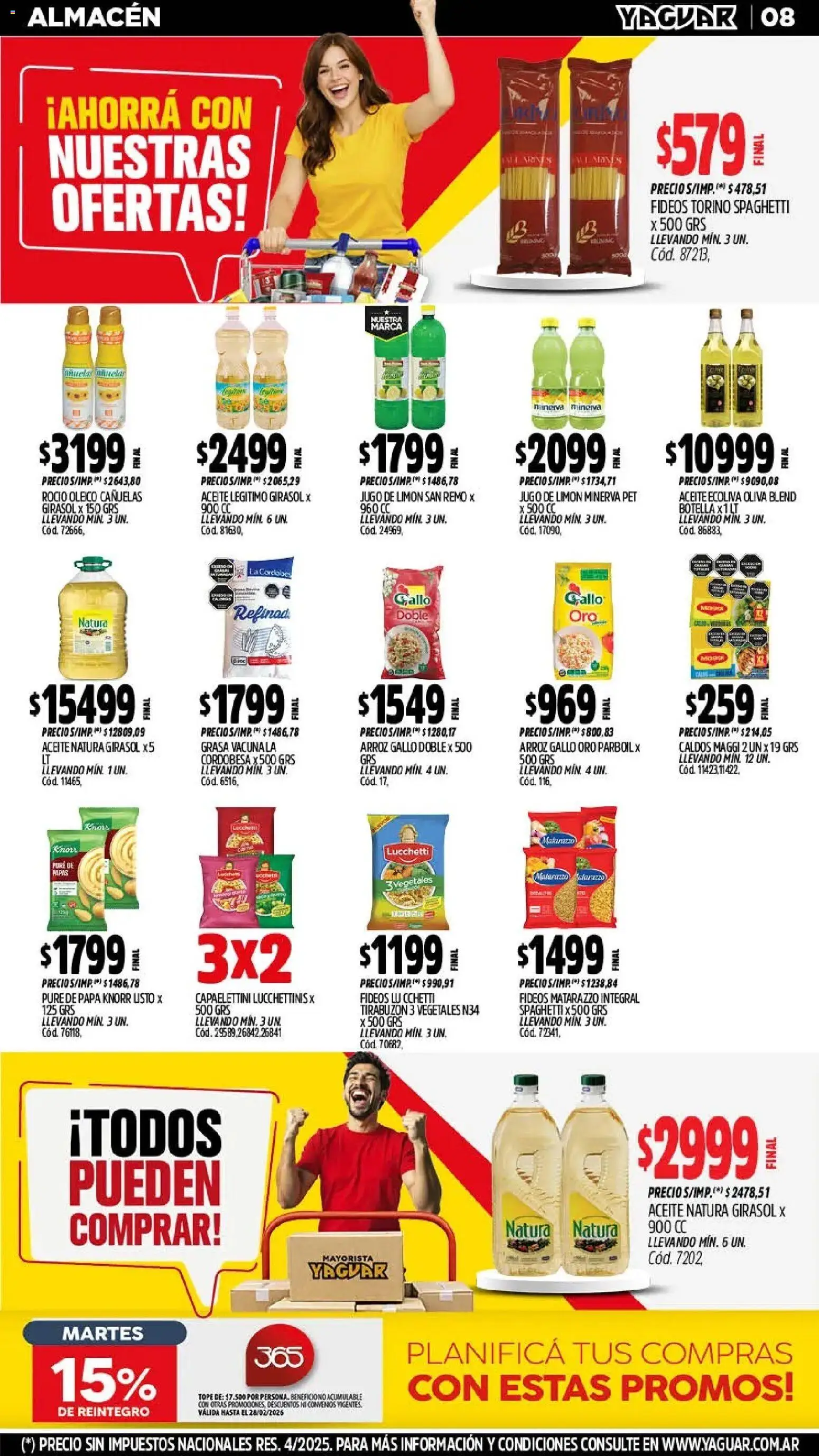 Yaguar - Oferta Semanal Trelew │ válido desde el 23.02.2026 | Página: 8 | Productos: Aceite, Jugo, Arroz, Fideos