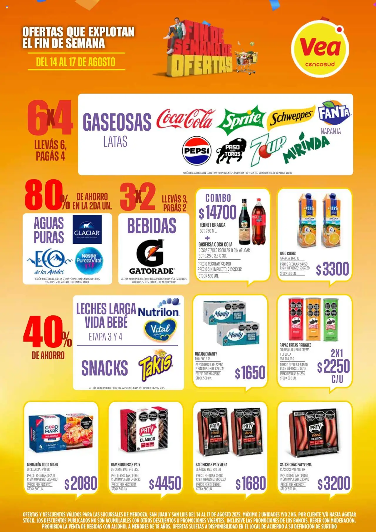 Vea - Ofertas fin de semana - CUYO │ válido desde el 14.08.2025 | Página: 5 | Productos: Fernet, Gaseosa, Papas fritas, Crema