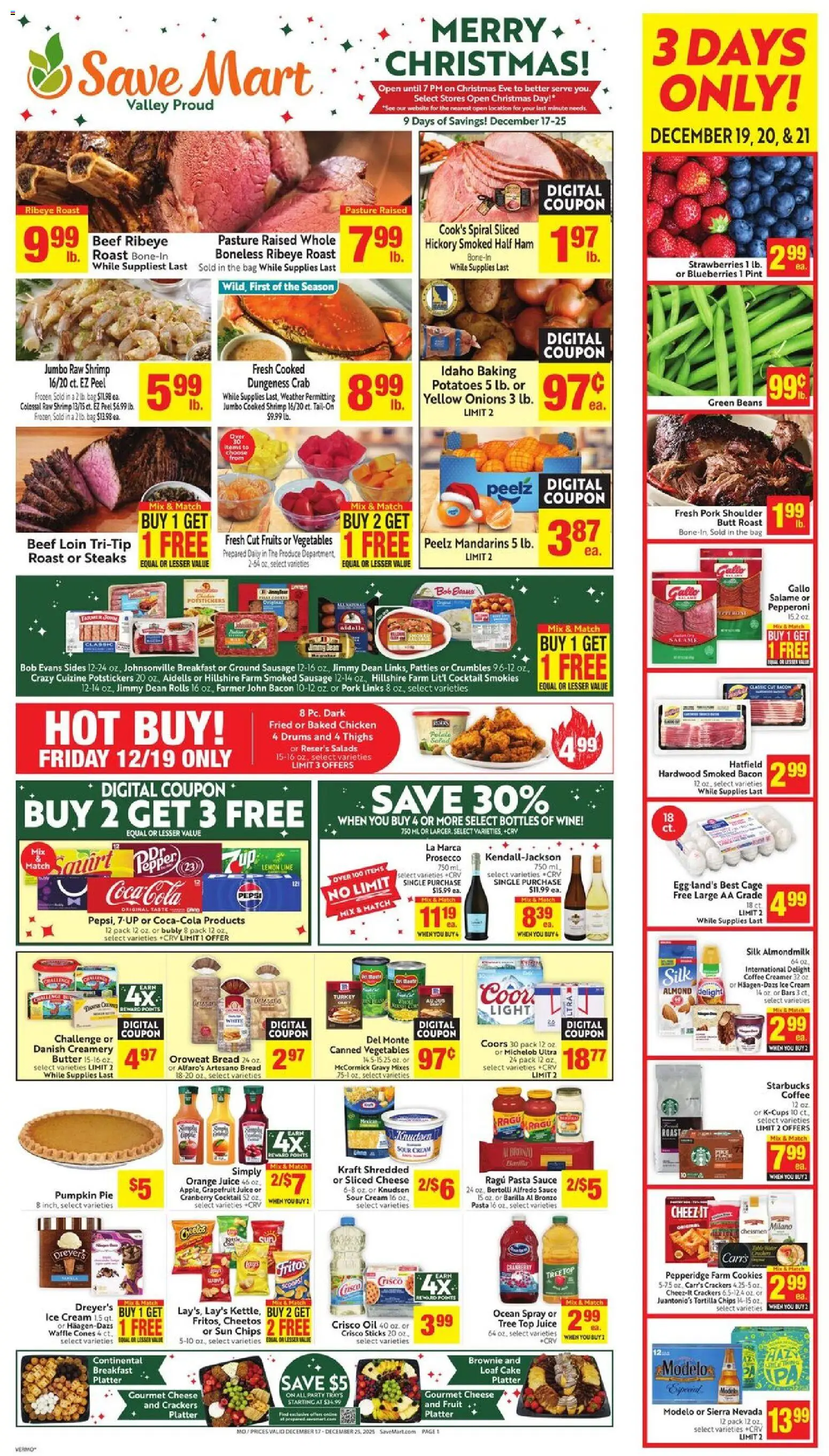 Save Mart Weekly Ad - valid from 17.12.2025 | Page: 1 | Products: Strawberries, Ice cream, Sausage, Bag