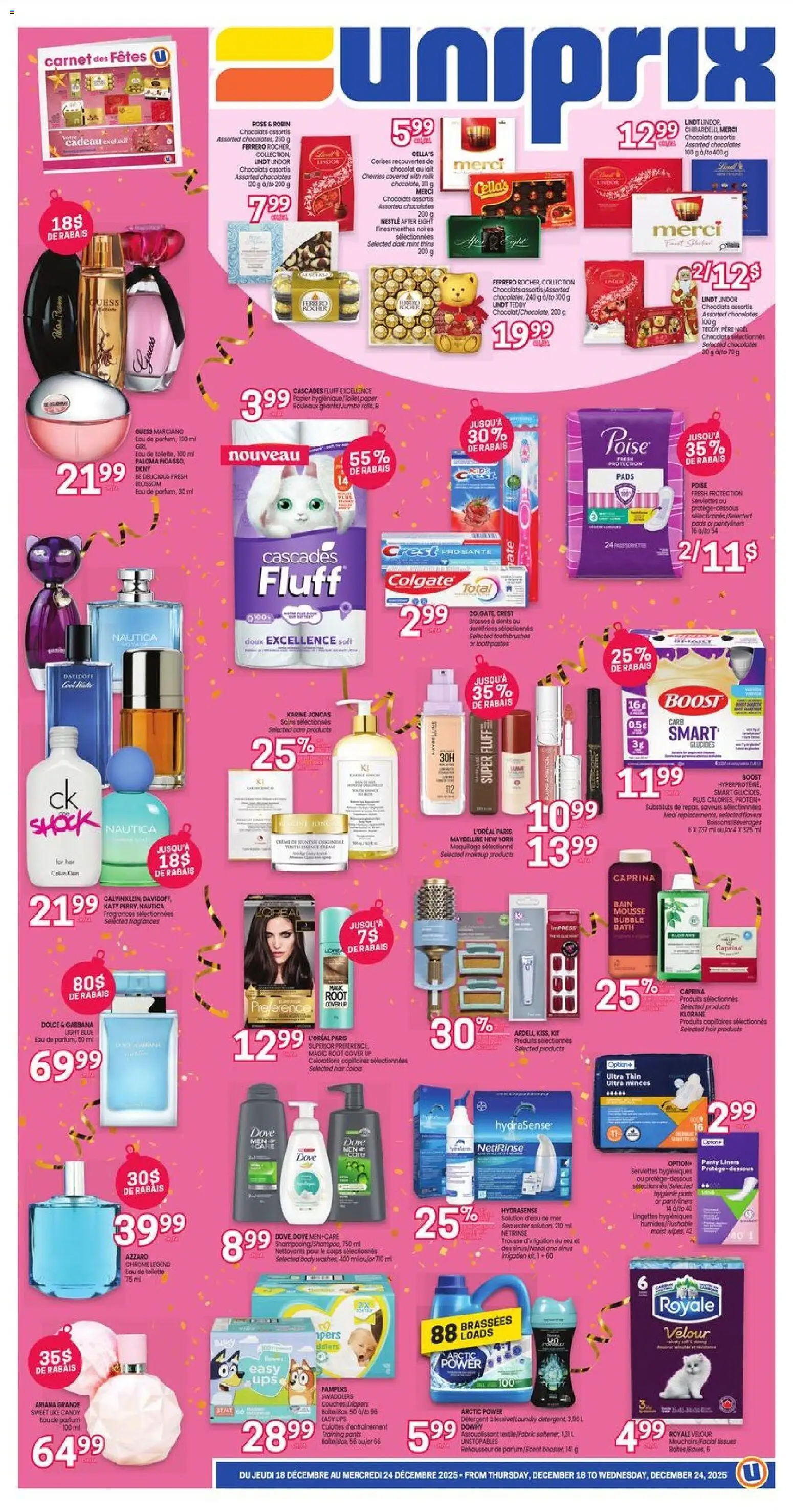 Uniprix flyer valid from 18.12.2025 | Page: 1 | Products: Box, Bath, Milk, Chocolate