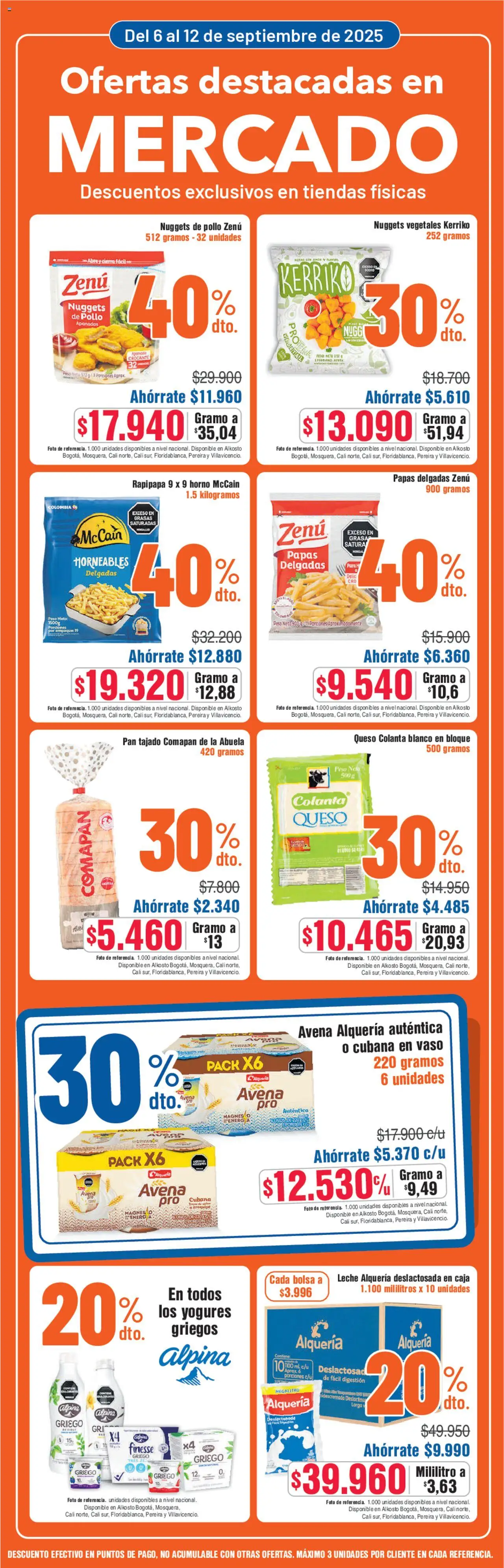 Alkosto revista - valida desde el 06.09.2025 | Página: 1 | Productos: Avena, Bolsa, Plátano, Queso