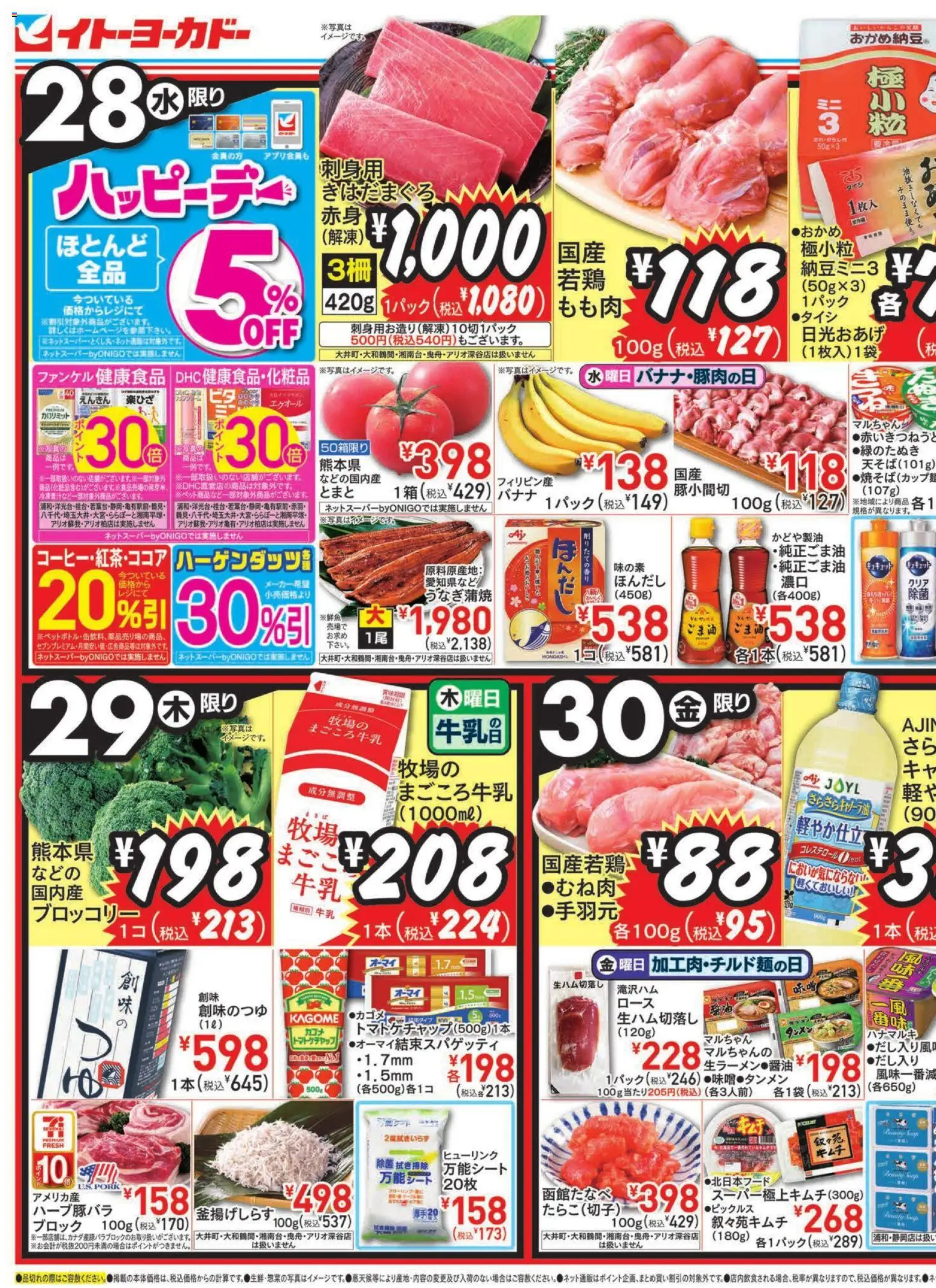 {H1} | ページ: 1 | 製品: 牛乳, バナナ, ブロッコリー