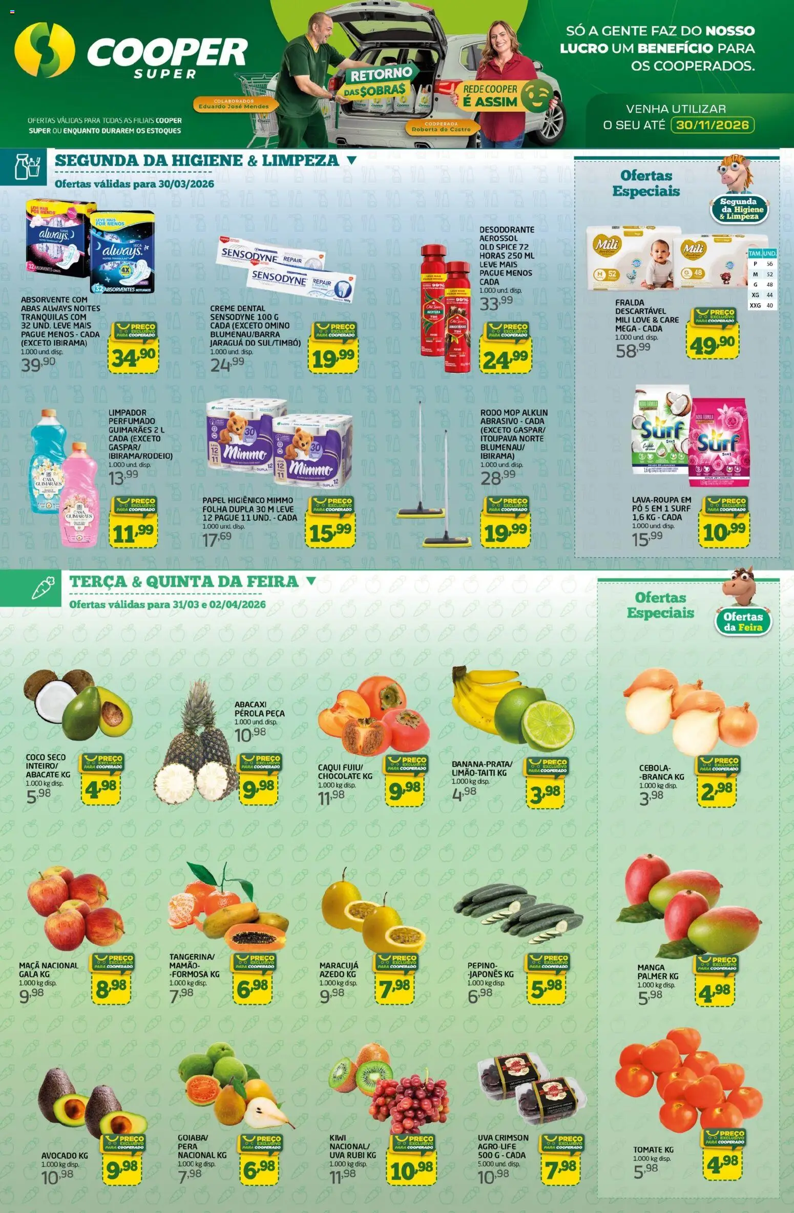 Cooper Folheto - válido de 30.03.2026 | Página: 1 | Produtos: Mop, Chocolate, Creme dental, Papel higiênico