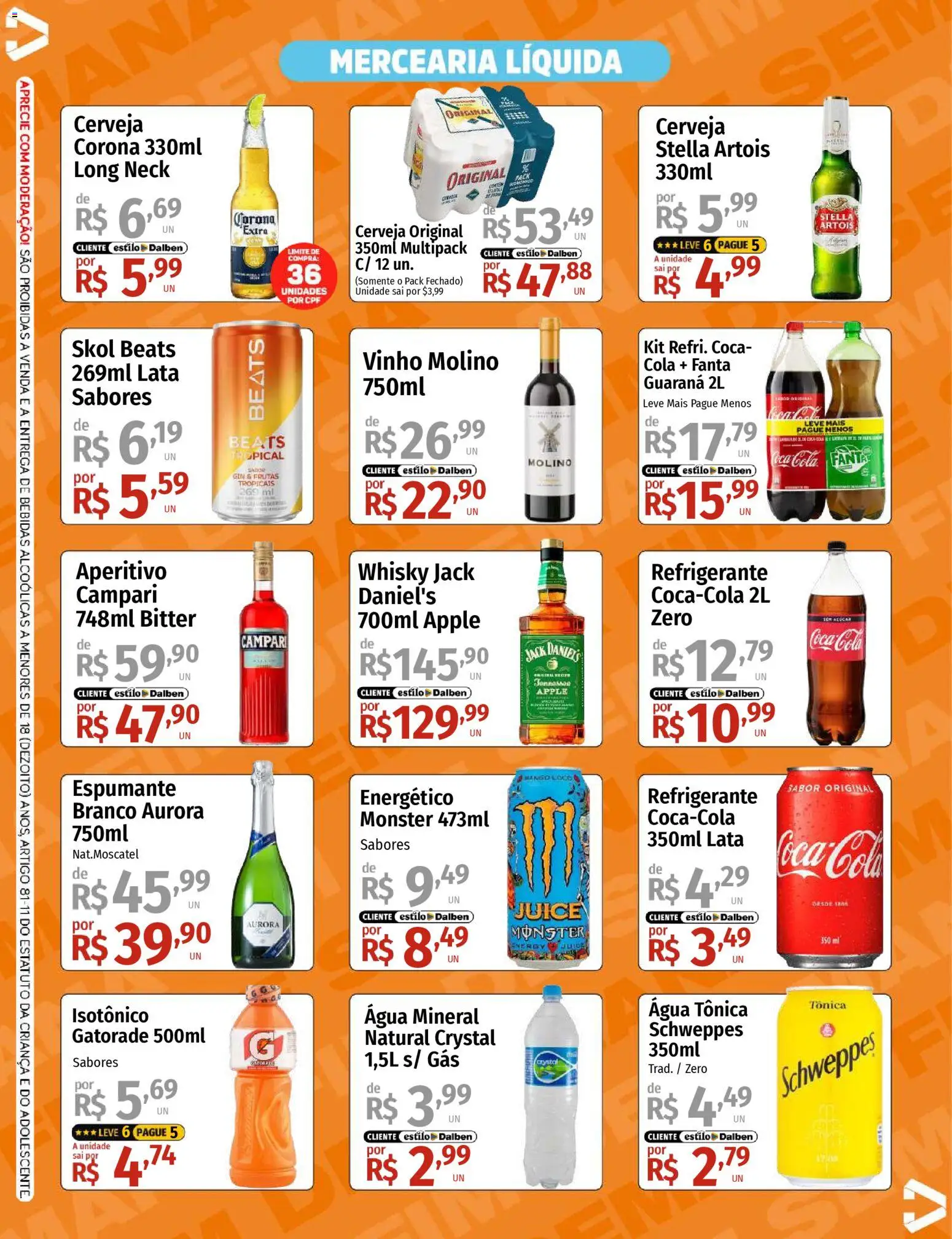 Supermercado Dalben Folheto - válido de 19.12.2025 | Página: 3 | Produtos: Cola, Gin, Água mineral, Monster