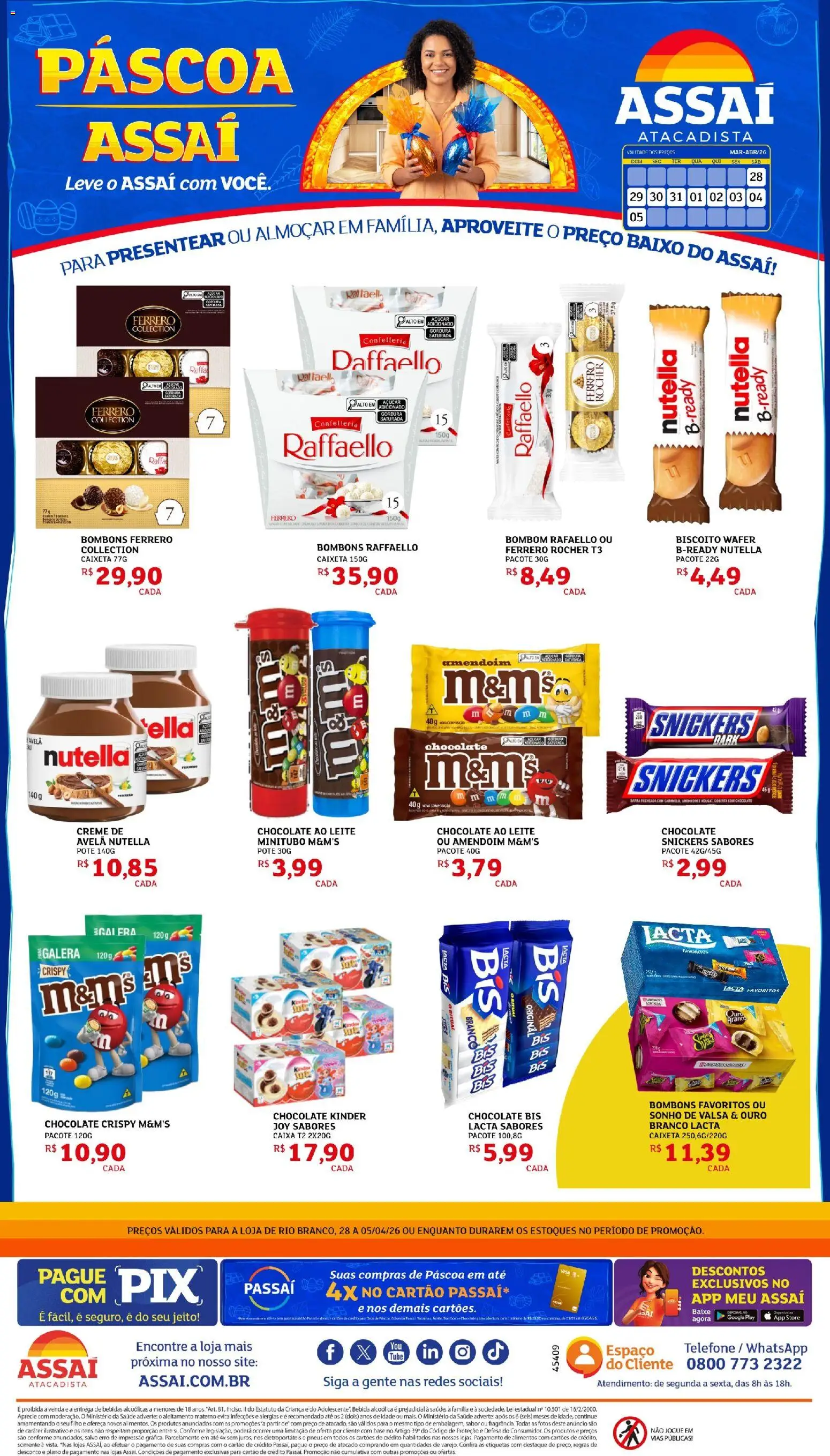 Assaí Atacadista Folheto - válido de 28.03.2026 | Página: 1 | Produtos: Amendoim, Base, Telefone, Avelã
