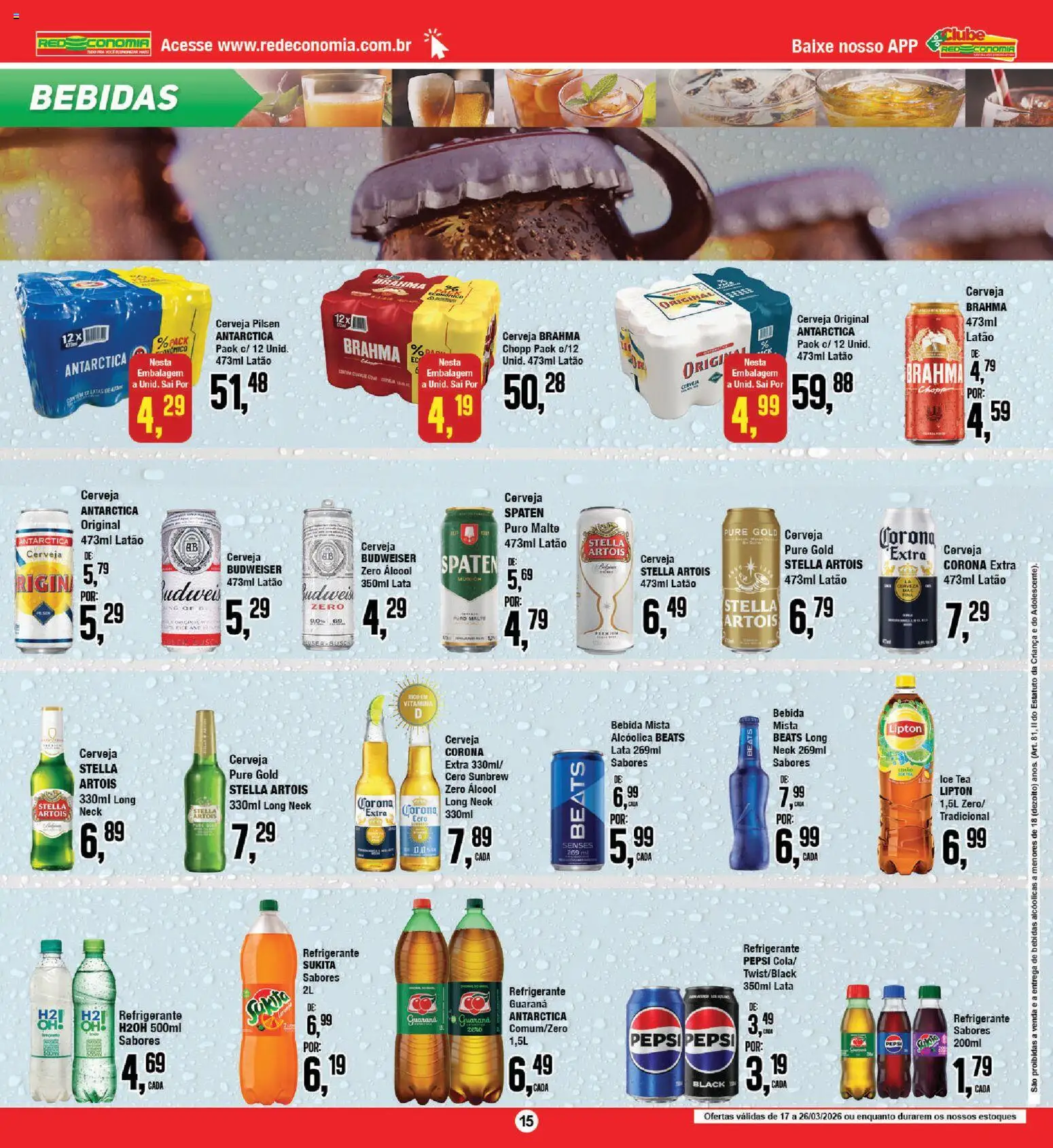 RedEconomia Folheto - válido de 17.03.2026 | Página: 15 | Produtos: Ice tea, Cerveja, Bebida, Refrigerante