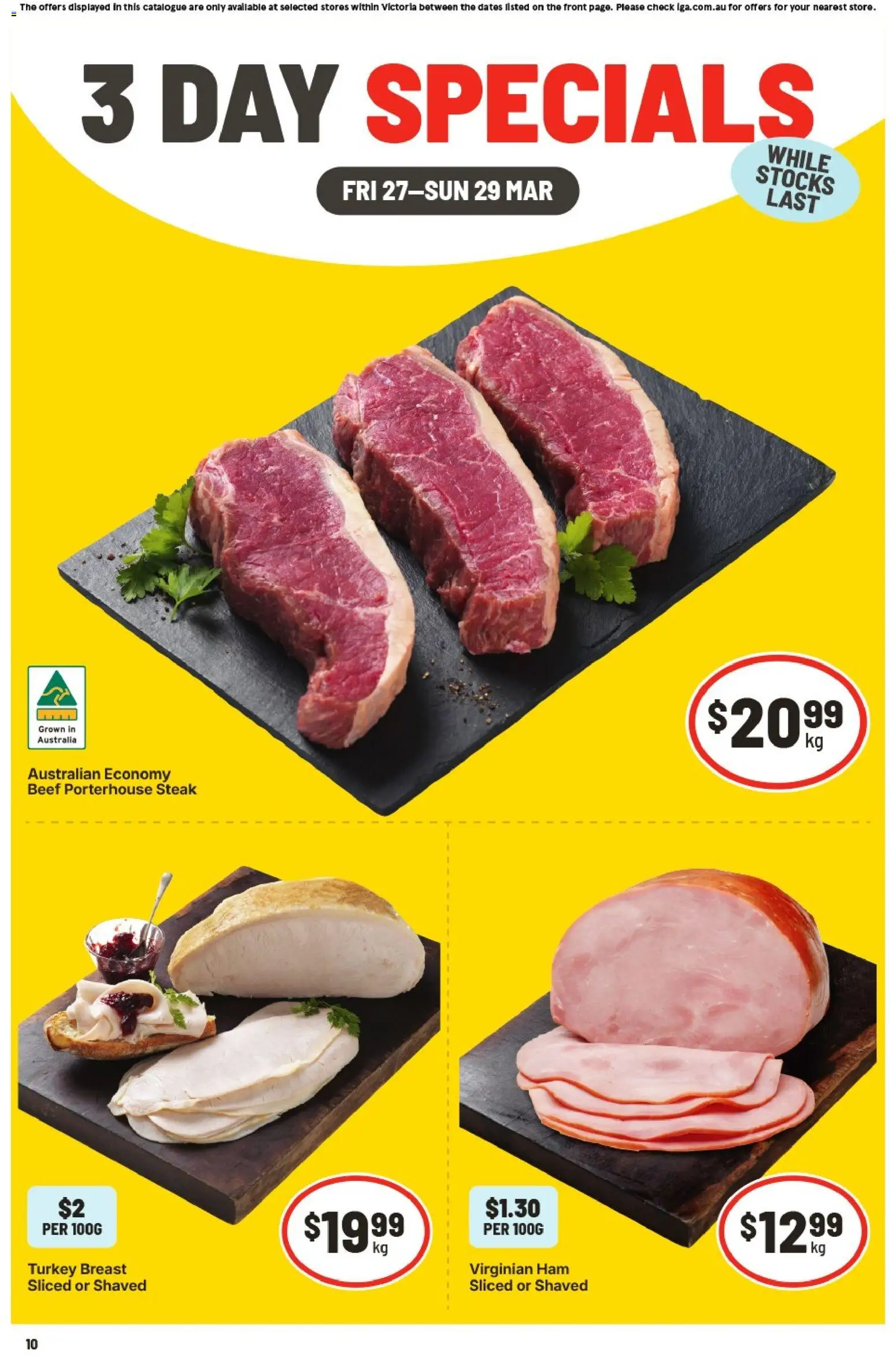 IGA catalogue - valid from 27.03.2026 | Page: 1 | Products: Ham, Beef, Steak, Turkey