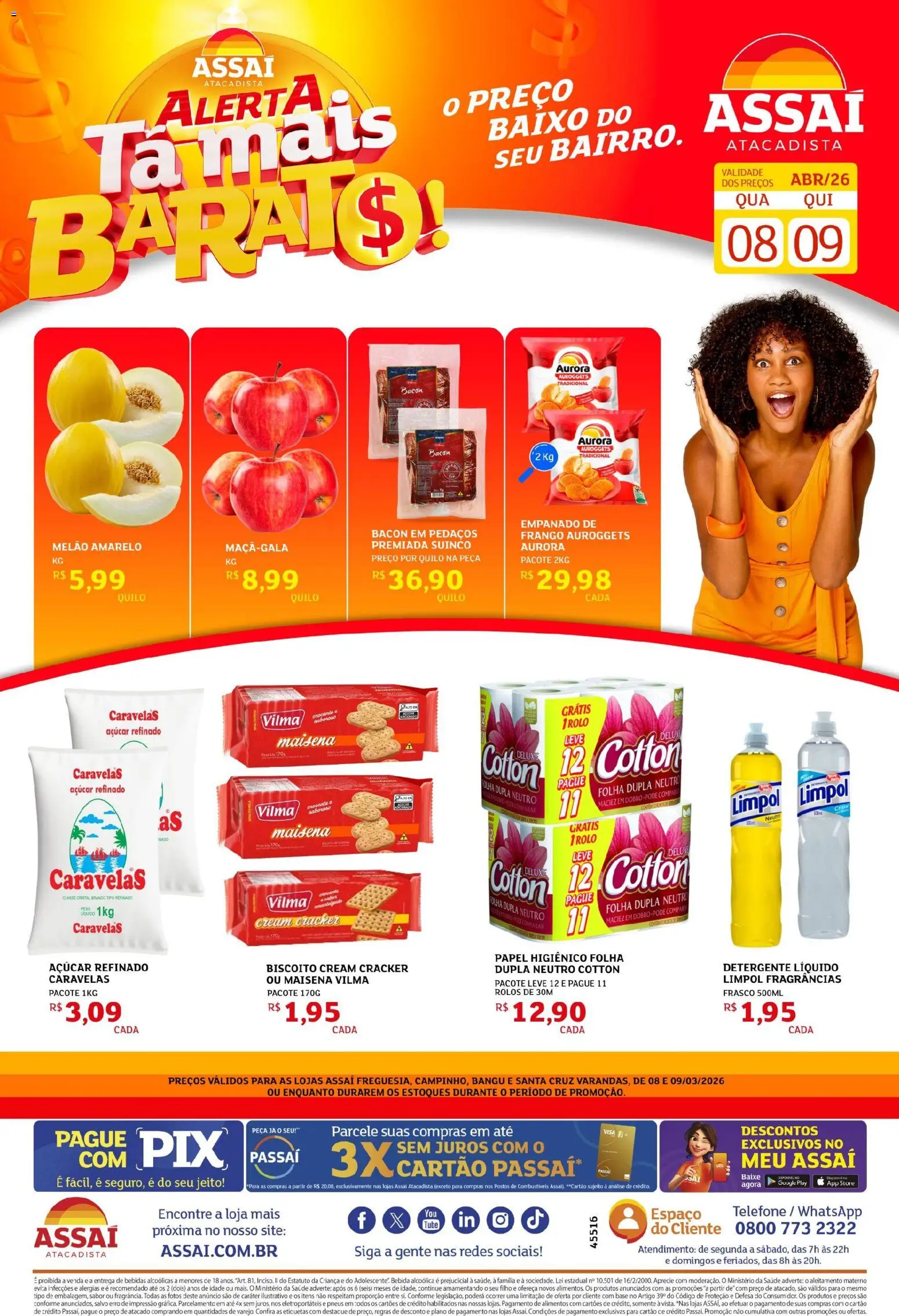 Assaí Atacadista Folheto - válido de 08.04.2026 | Página: 1 | Produtos: Rolo, Detergente, Base, Telefone