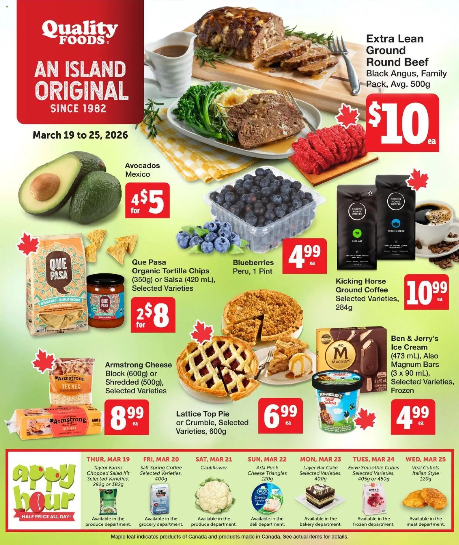 Quality Foods flyer valid from 19.03.2026 | Page: 1 | Products: Chips, Ice cream, Salad, Cheese