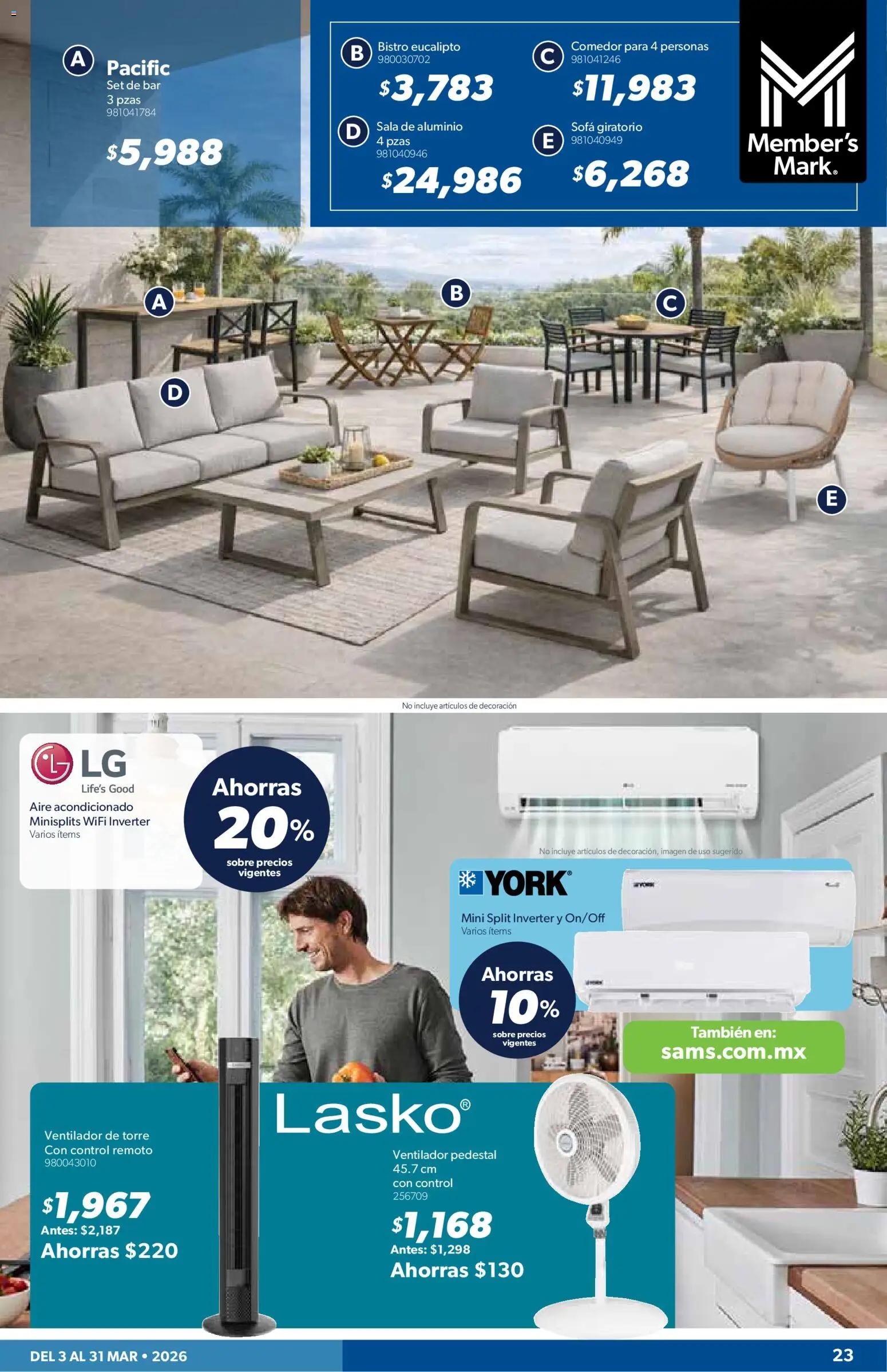 Nuevas ofertas de Sam's Club válidas en toda la República Mexicana desde el 03.03.2026. ¡Encuentra las mejores ofertas en Sam's Club catálogo! | Página: 23 | Productos: Sofá, Control remoto, Aire acondicionado, Sobre
